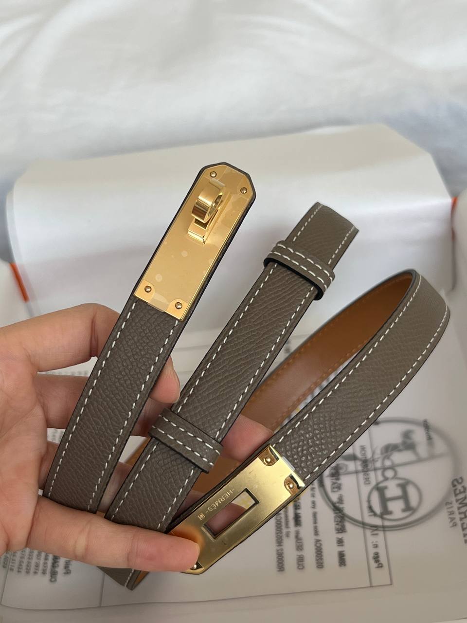 HERMES Kelly Epsom Leather Thin Belt