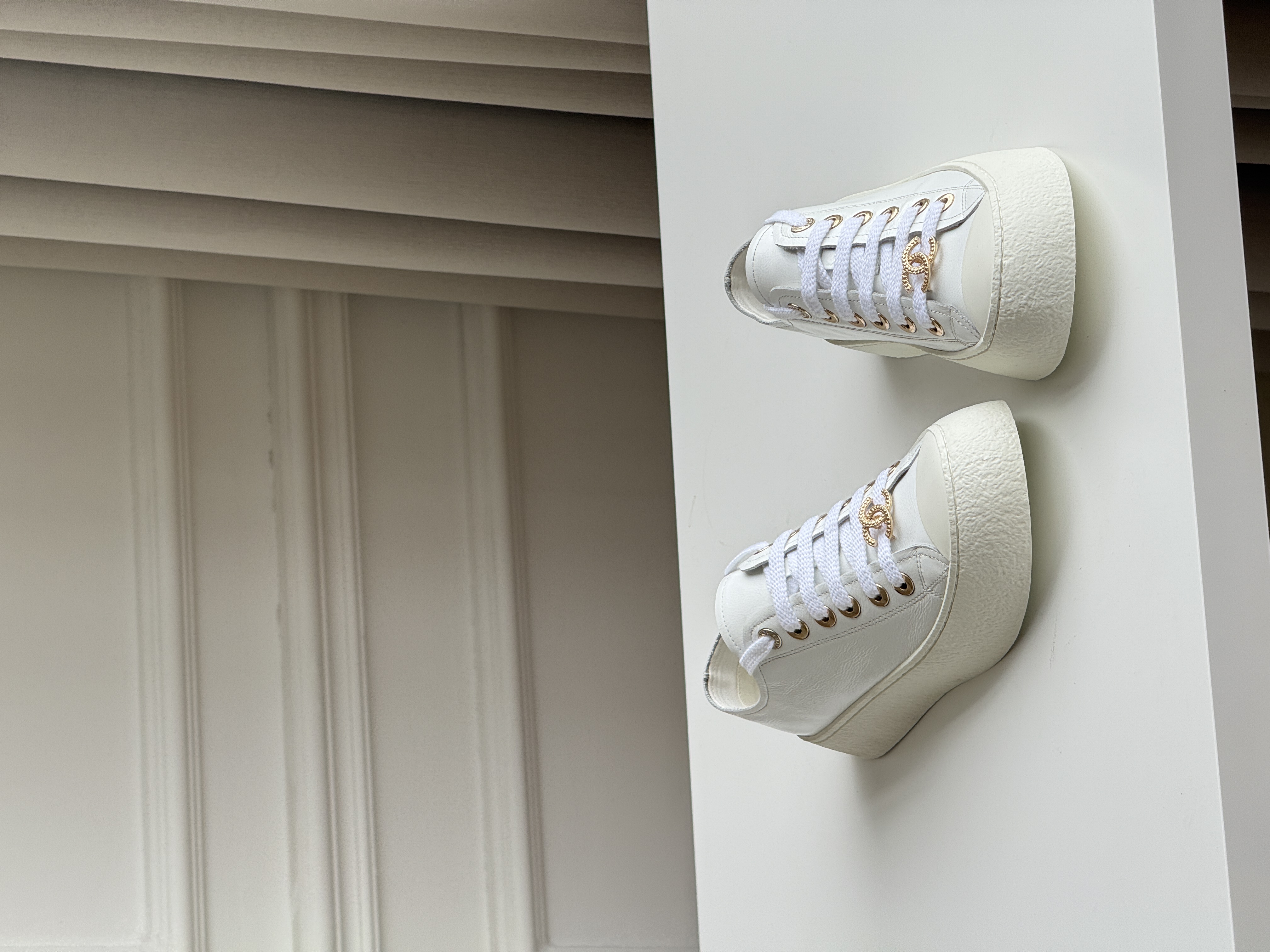 Chanel Thick-Soled Cookie White Sneakers