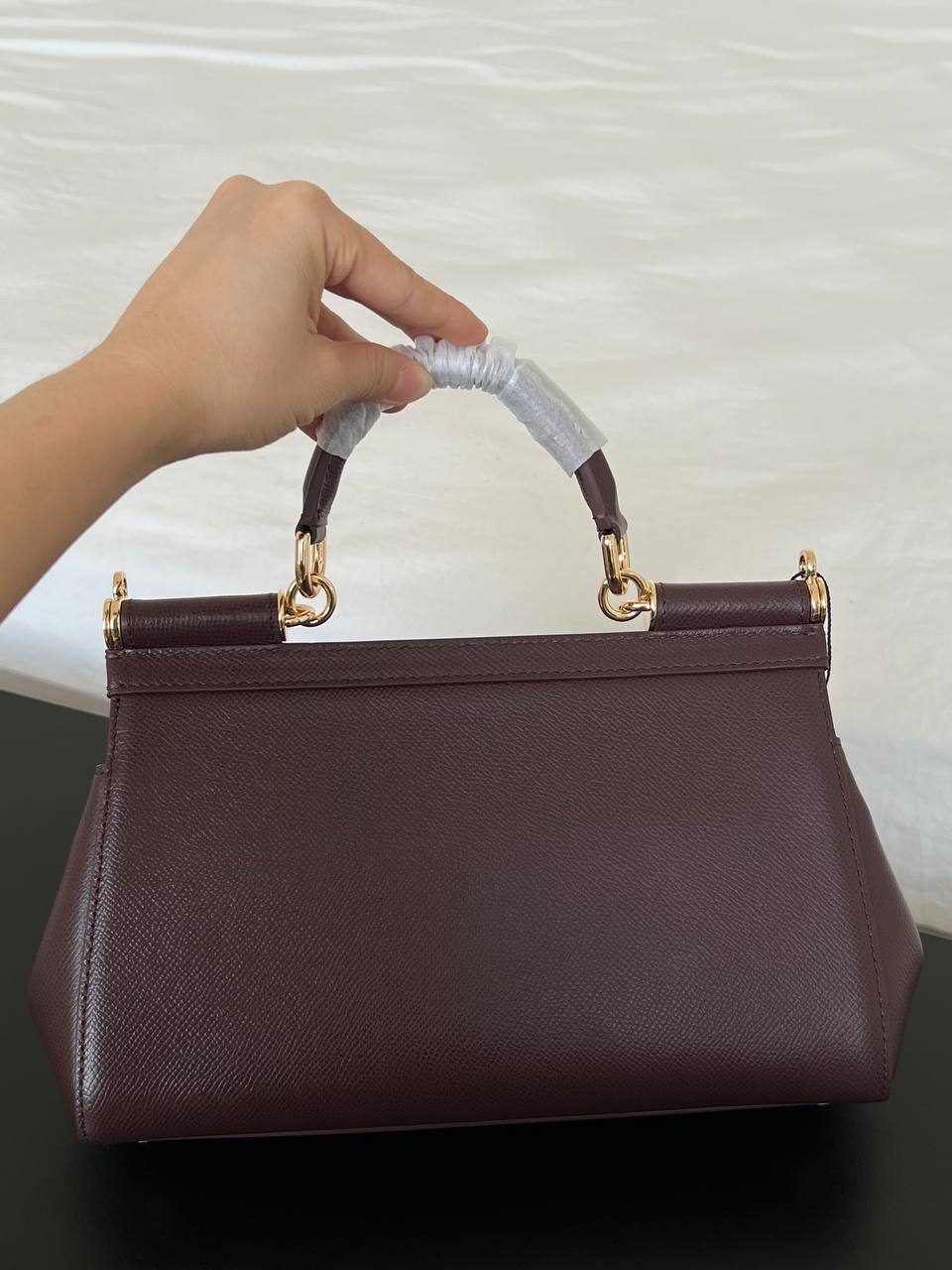 Miu Miu Burgundy Madras Leather Top Handle Flap Handbag