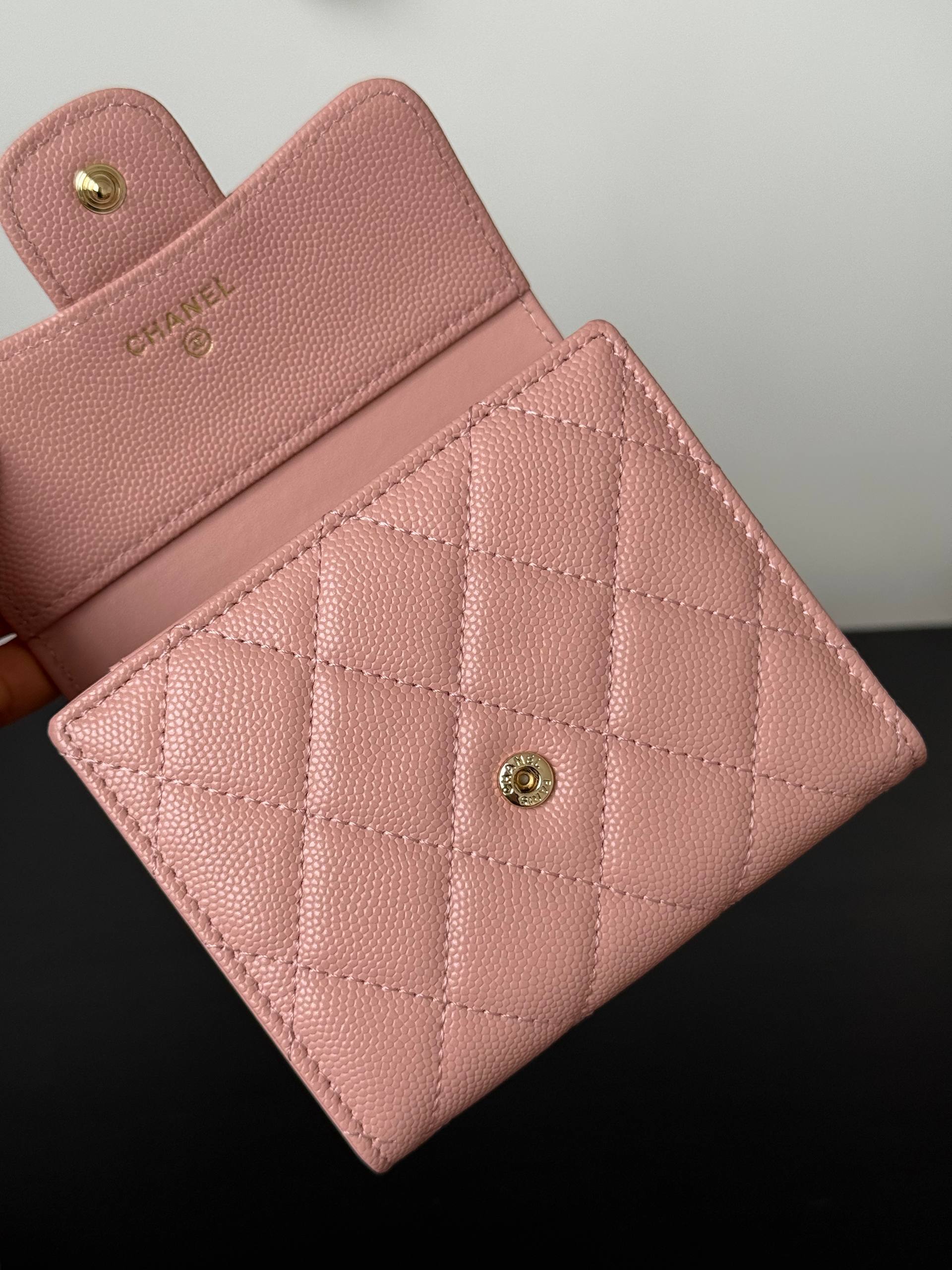 CHANEL Classic Flap Short Wallet in Pink Caviar Leather with Gold Hardware