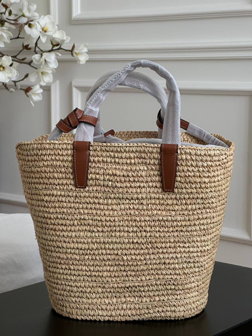 Celine Raffia Tote Bag with Triomphe Leather Patch