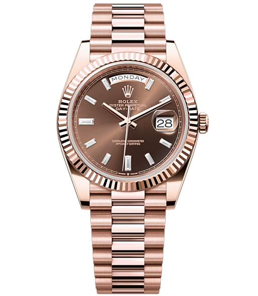 Rolex Day-Date 40 Presidential Sundust Baguette Diamond Dial 18K Everose Gold Automatic Men's Watch【1:1 Replica】