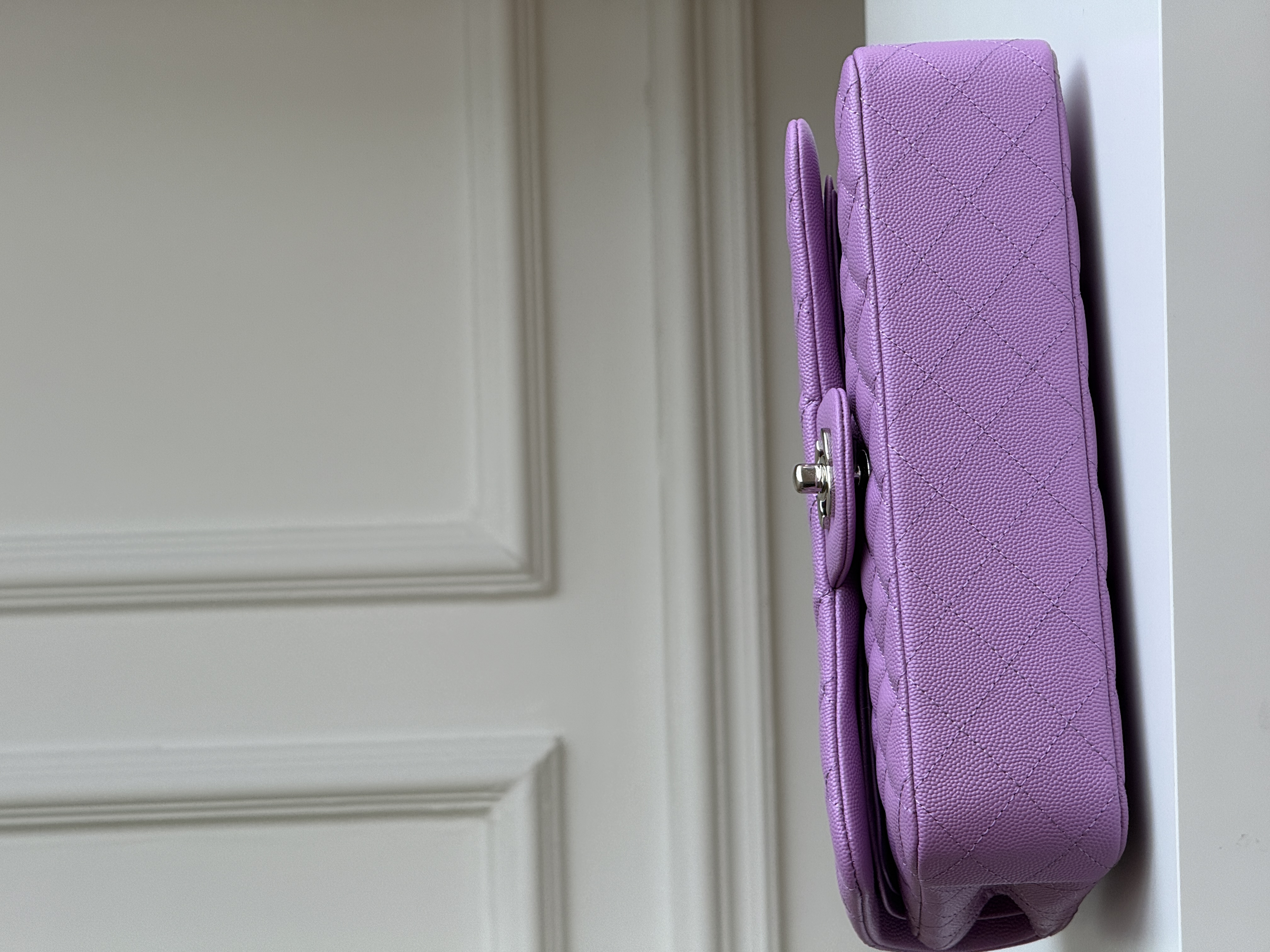 Chanel Light Purple Caviar Leather Quilted Classic Flap Medium Shoulder Crossbody Bag With Light Gold CC Turnlock