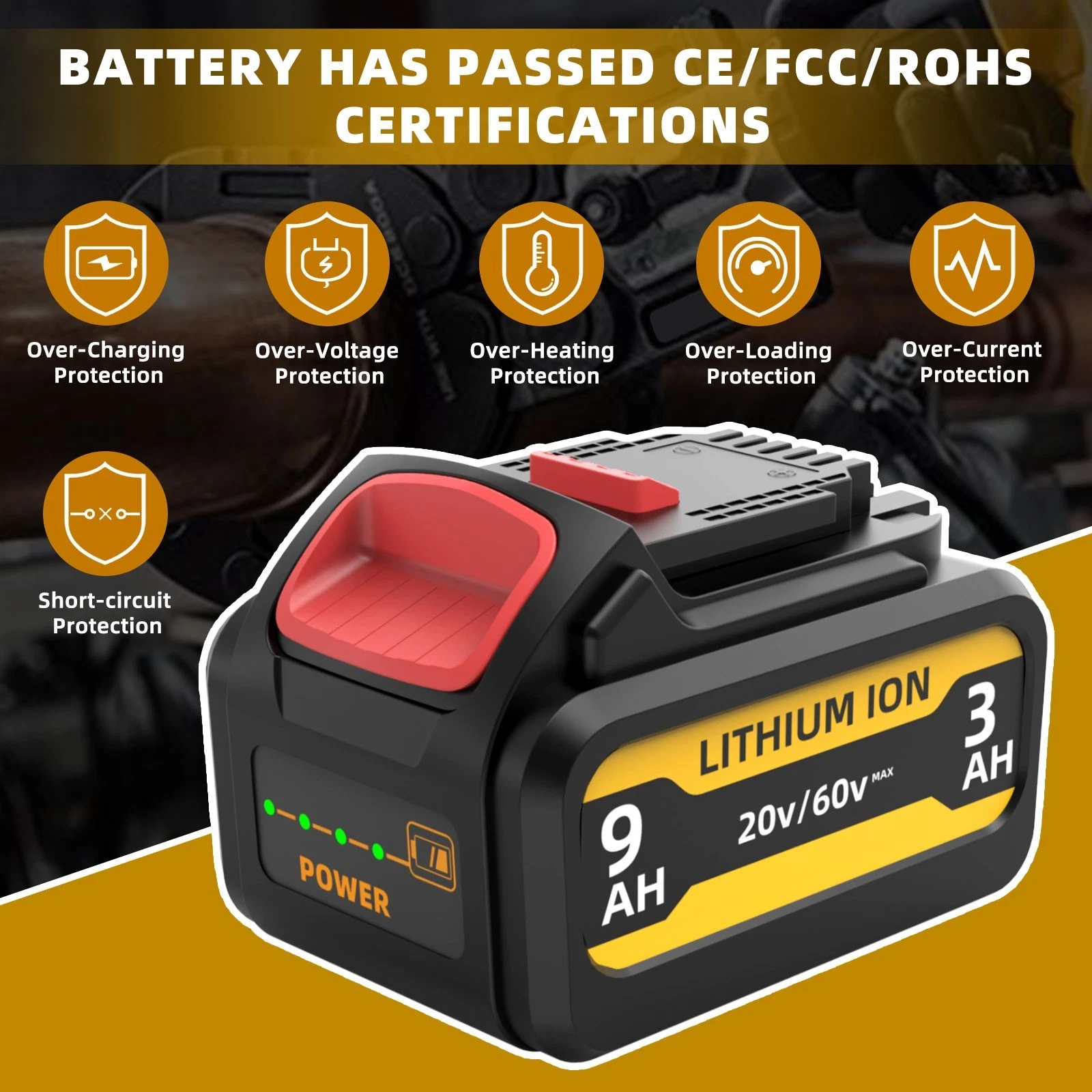 2-piece set of 9.0Ah suitable for DEWALT 20V/60V FLEX VOLT lithium-ion battery DCB609 DCB612 US