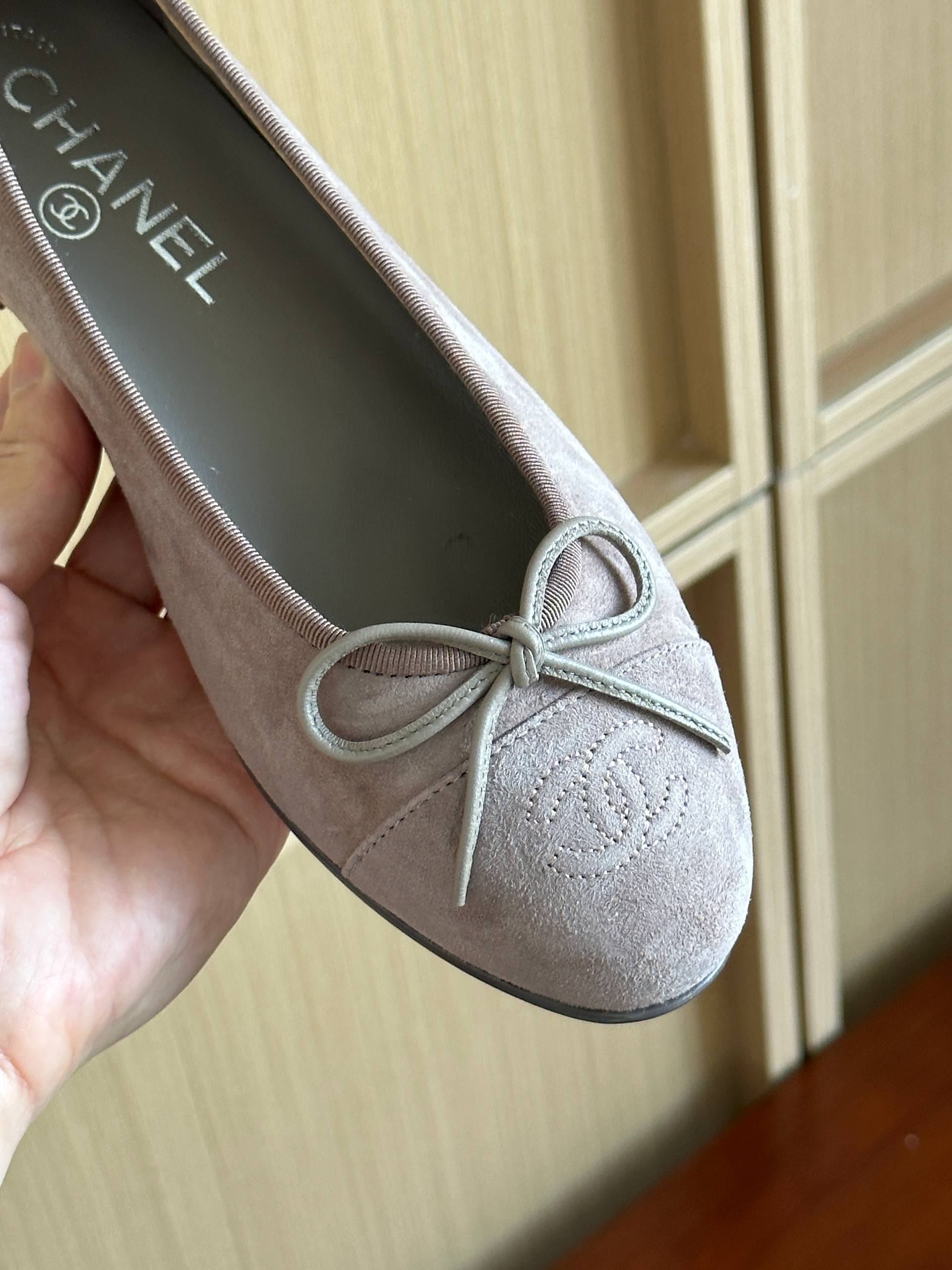 Chanel Dusty Pink Suede Bow Flat Ballet Shoes