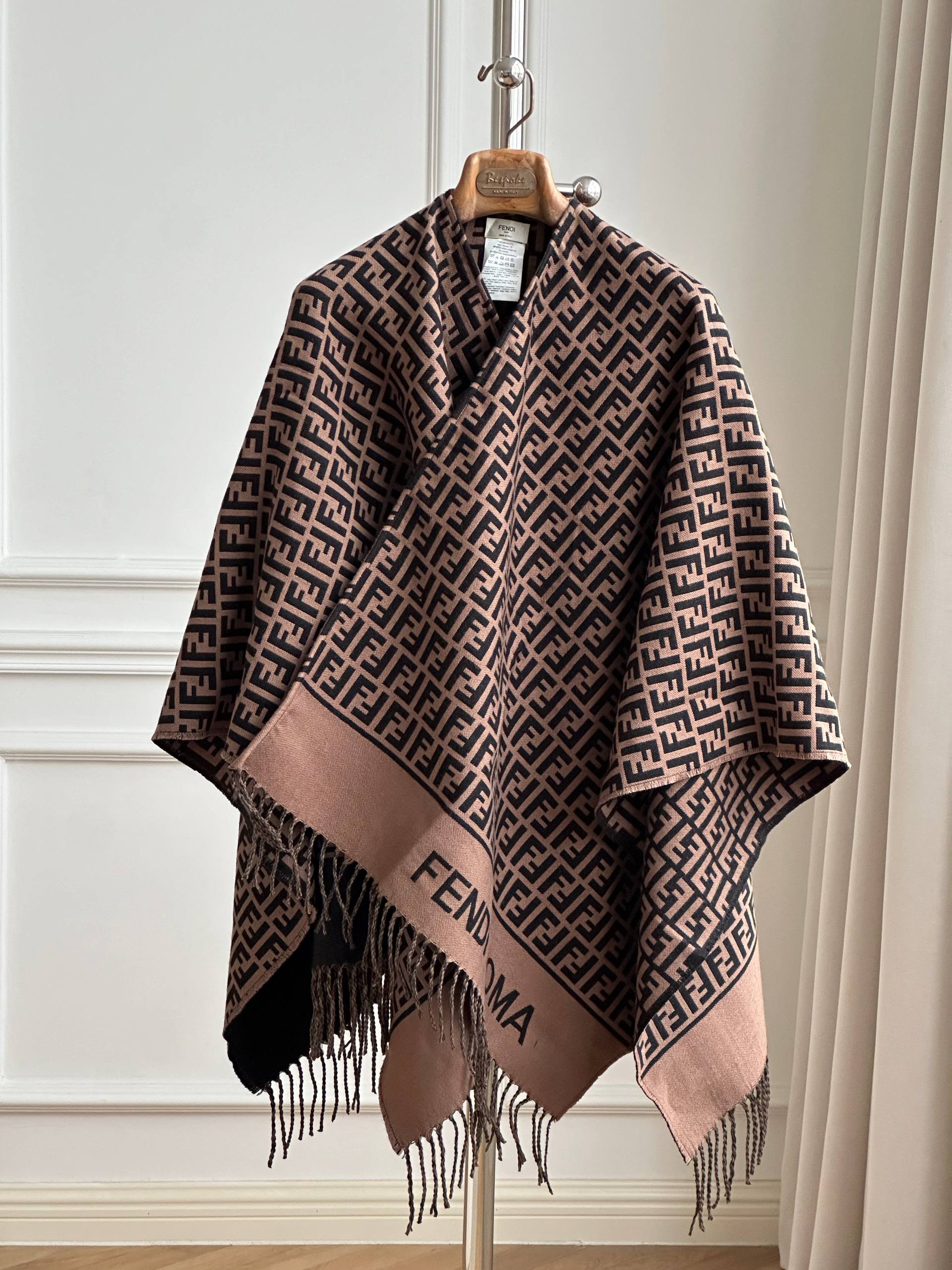 Fendi FF Logo Fringed Cape Poncho