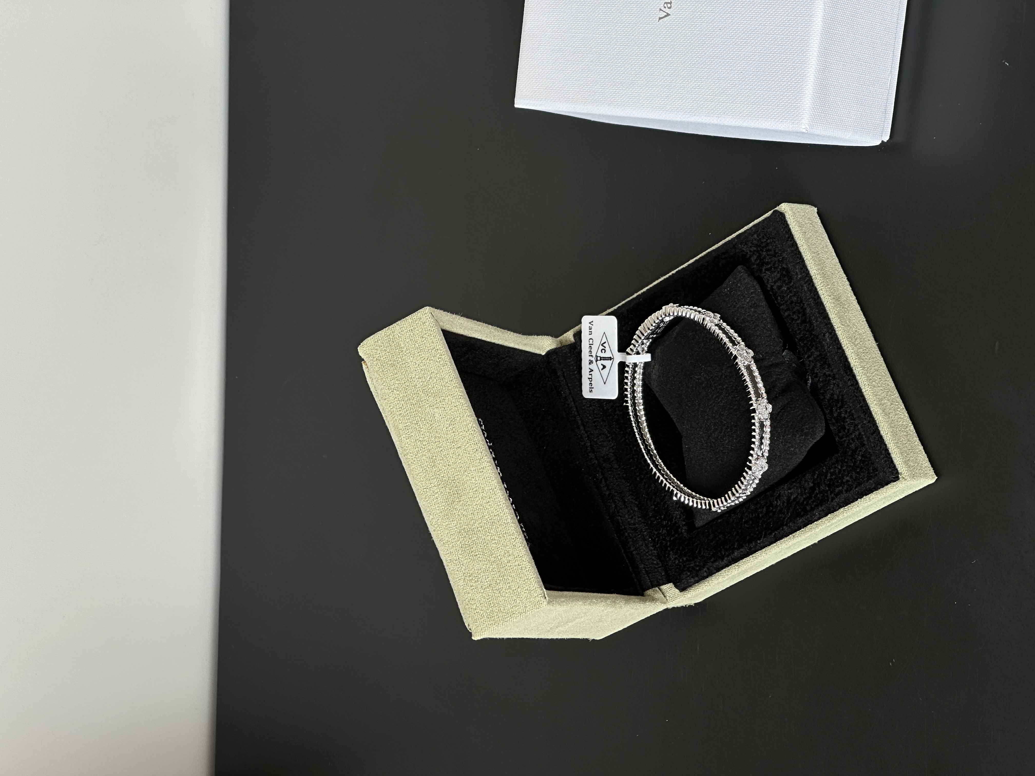 Four-Leaf Clover Paved Diamond Beaded Edge Bangle Bracelet