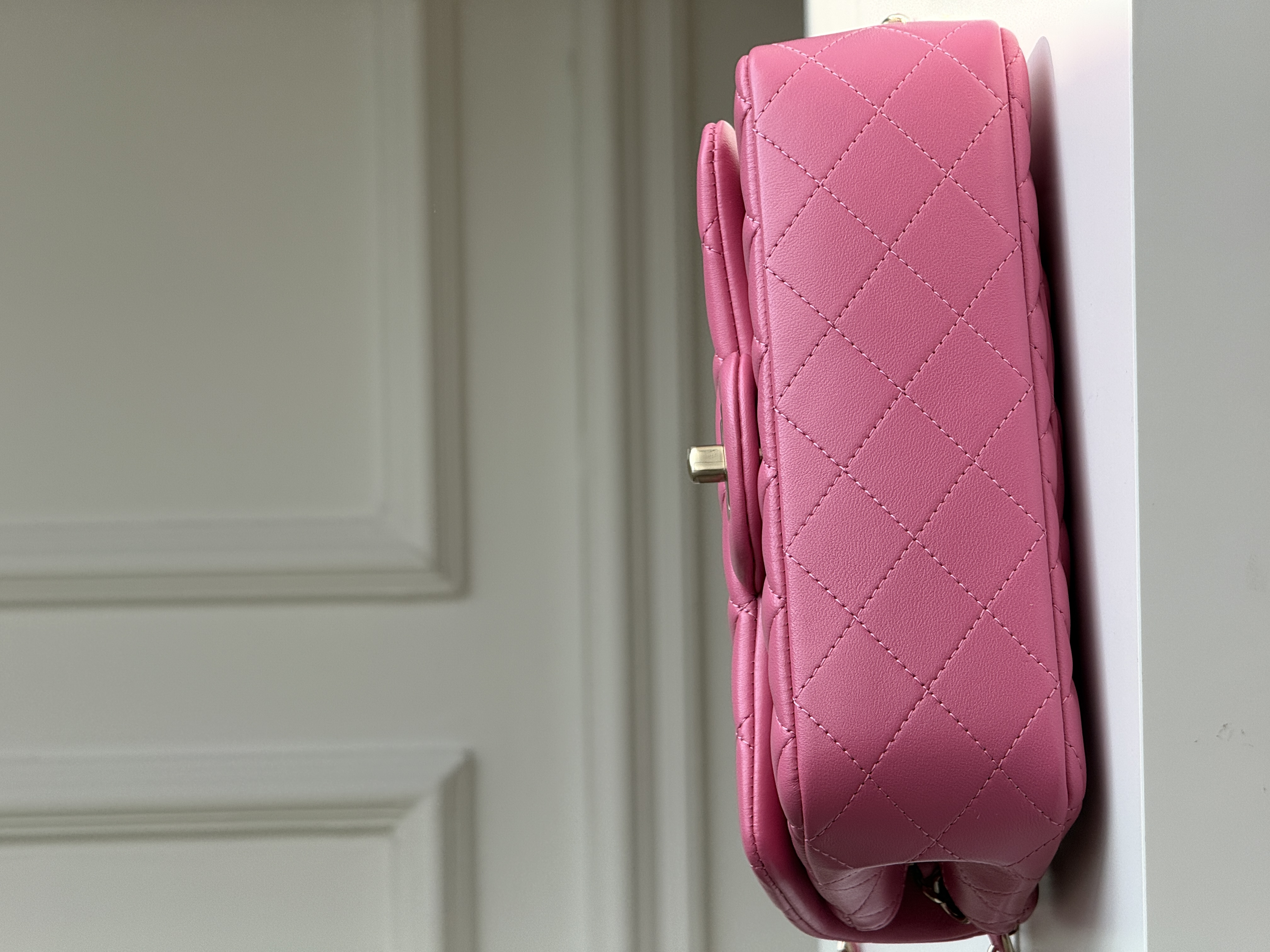 Chanel Hot Pink Lambskin Mini Classic Flap Gold CC Chain Bag