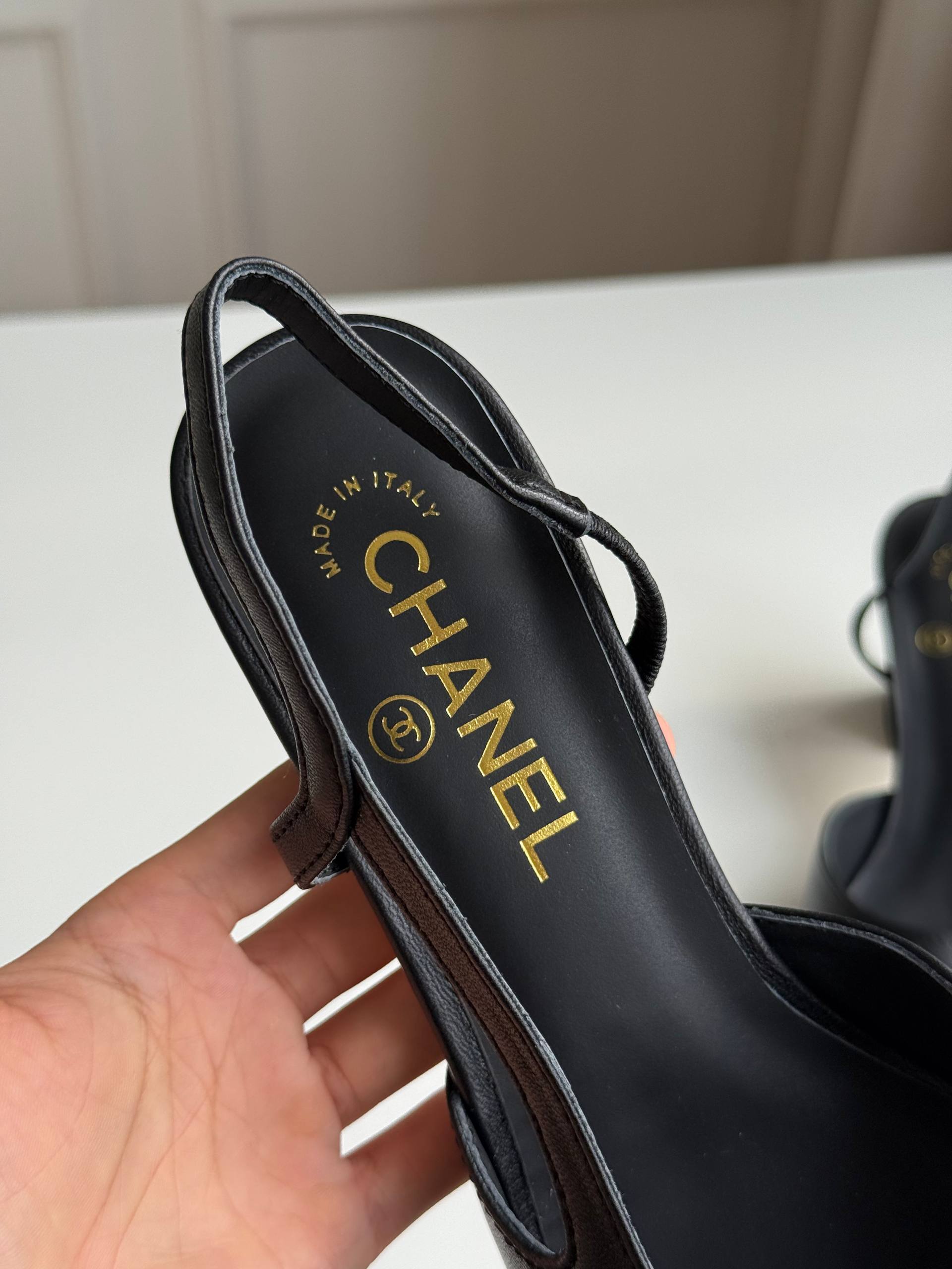 Chanel Two-Tone Slingback Block Heel Sandals