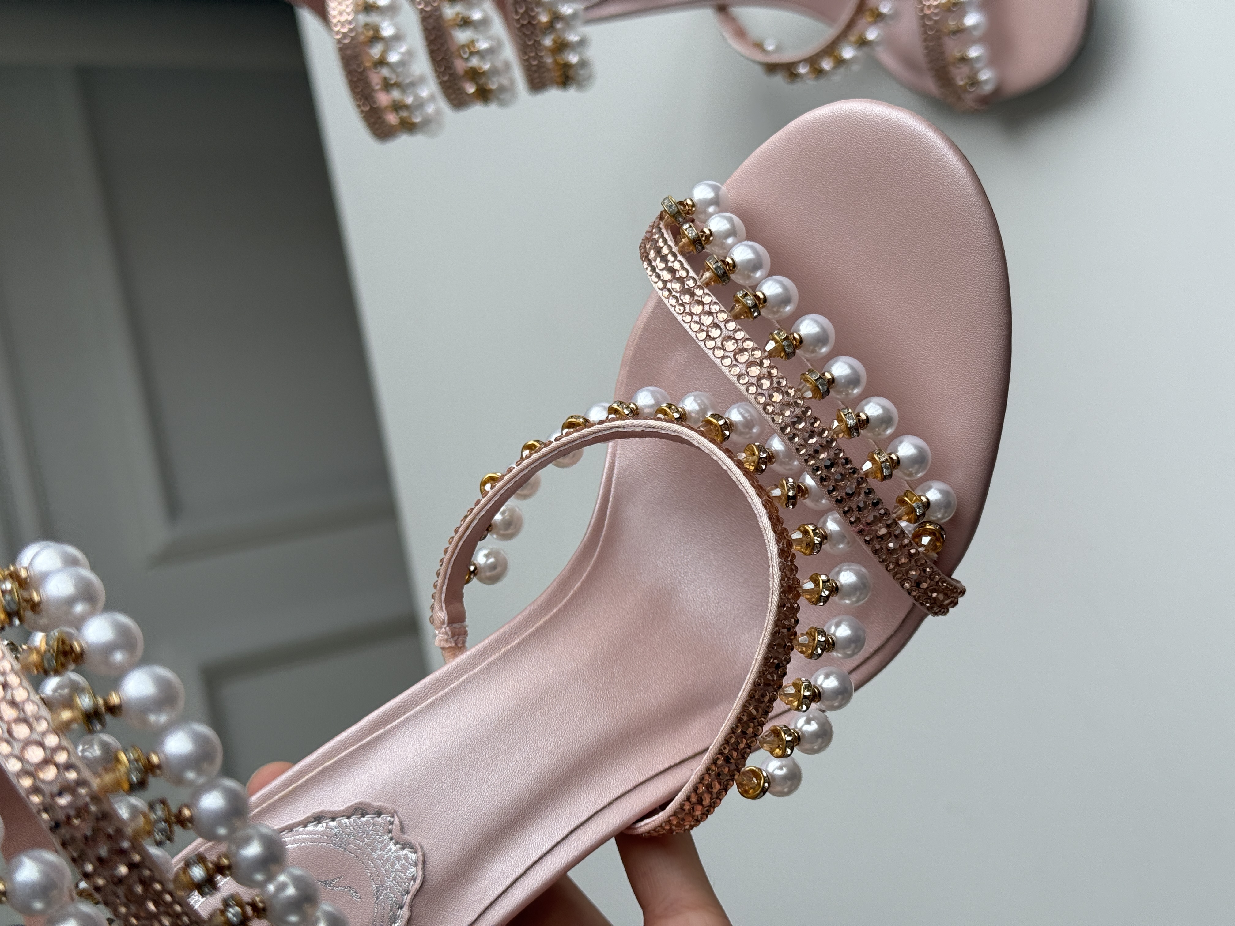 René Caovilla Chandelier Embellished Satin Wrap-Around Heeled Sandals