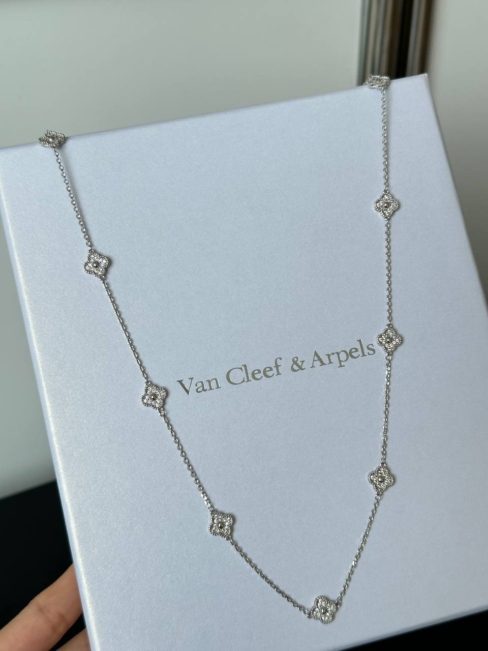 Van Cleef & Arpels Sweet Alhambra 10 Motifs Diamond Necklace, White Gold