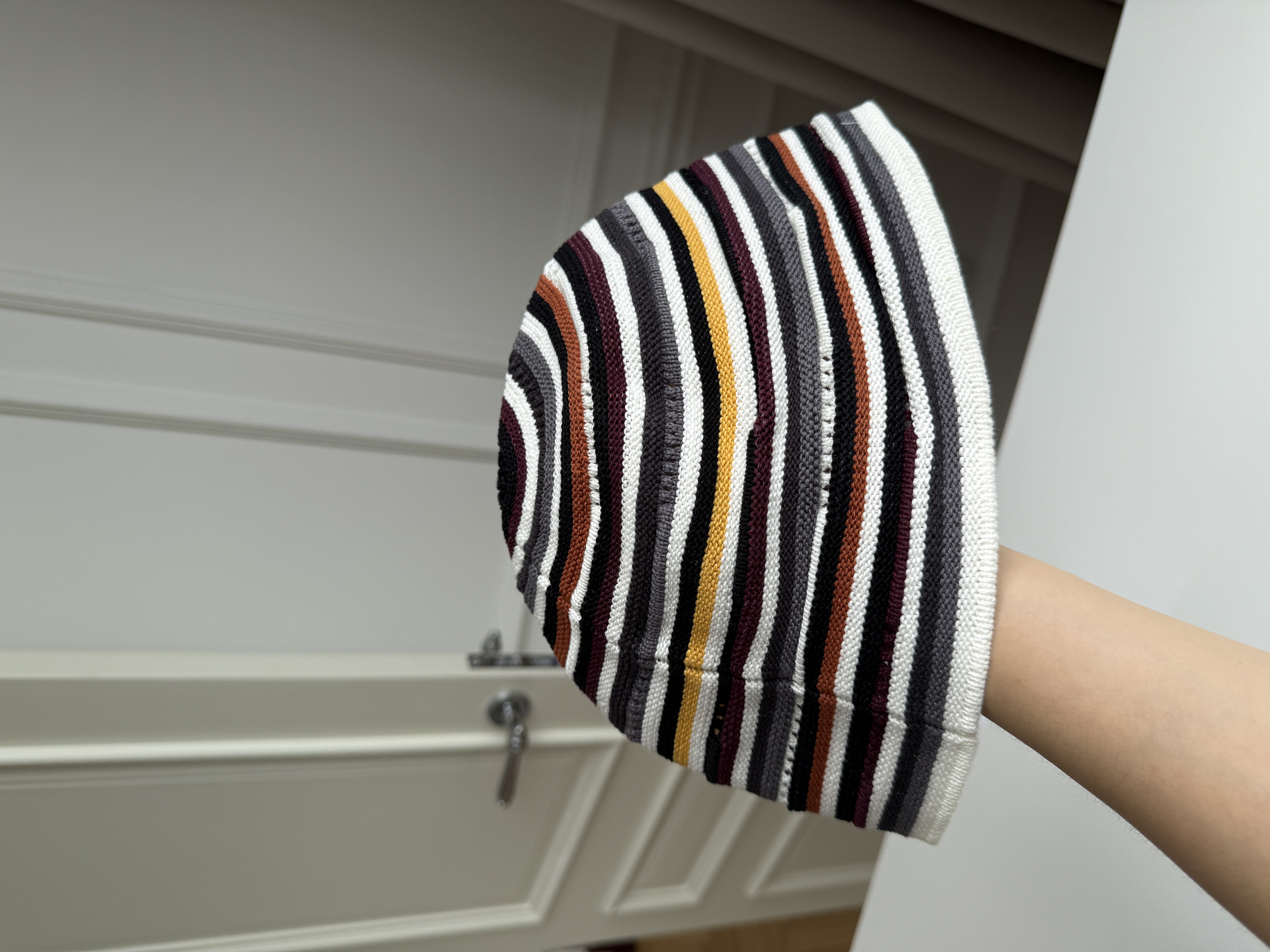CHANEL Multicolor Striped Hollow Knit CC Logo Bucket Hat