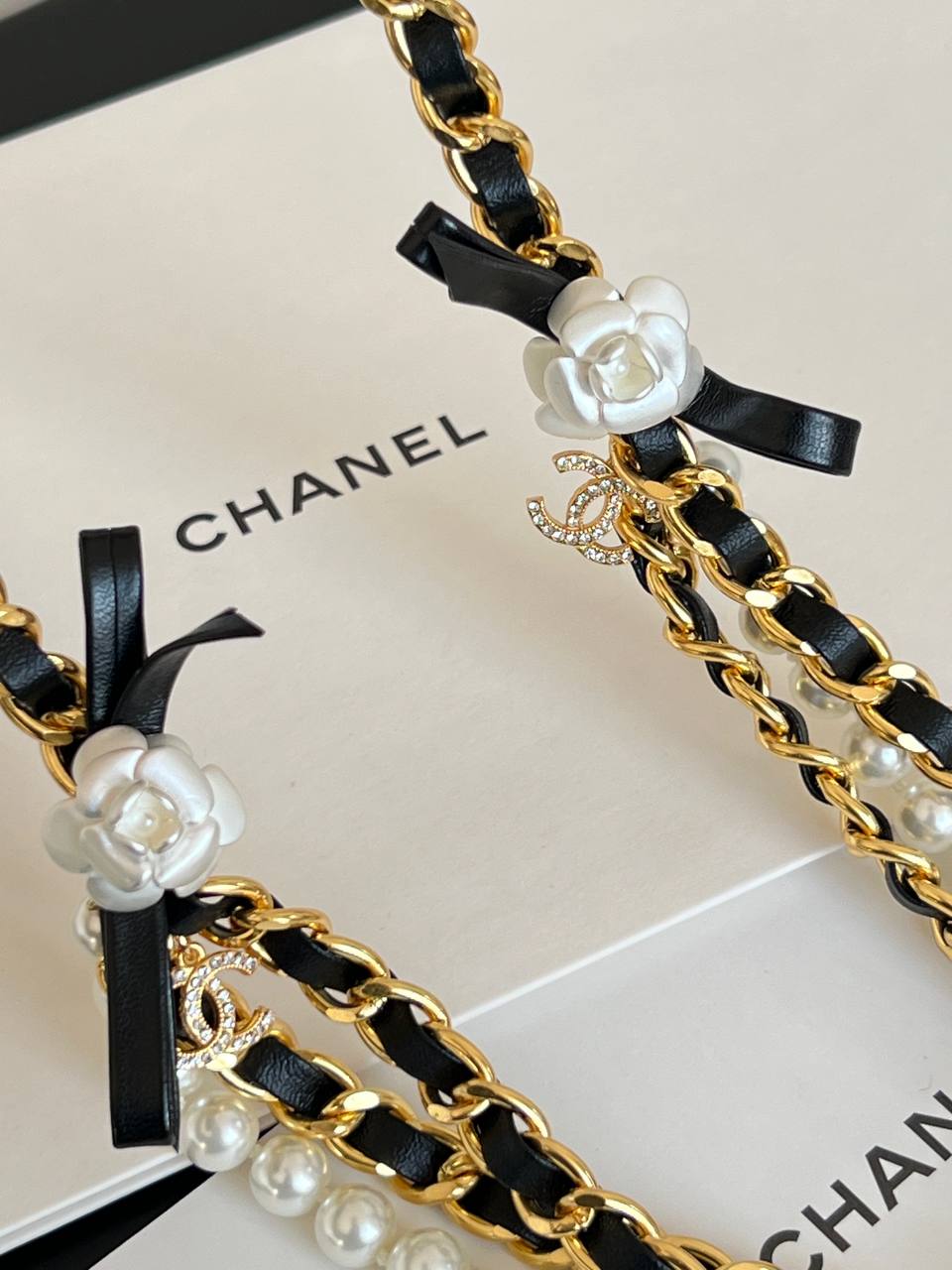 Chanel Leather Interwoven Metal Chain CC Pendant Necklace
