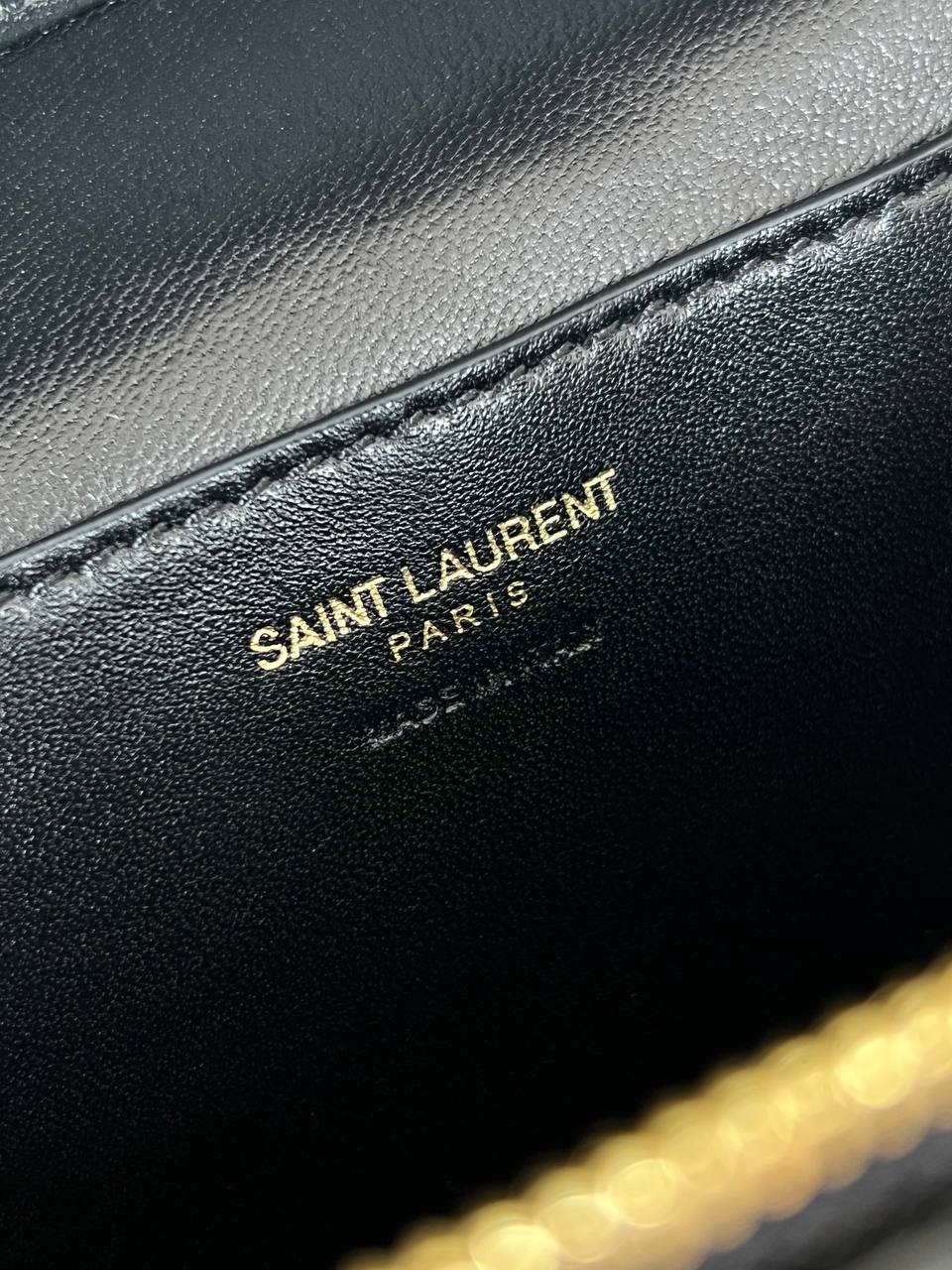 Yves Saint Laurent Black Caviar Quilted Gold Logo Top Handle Mini Vanity Box Bag
