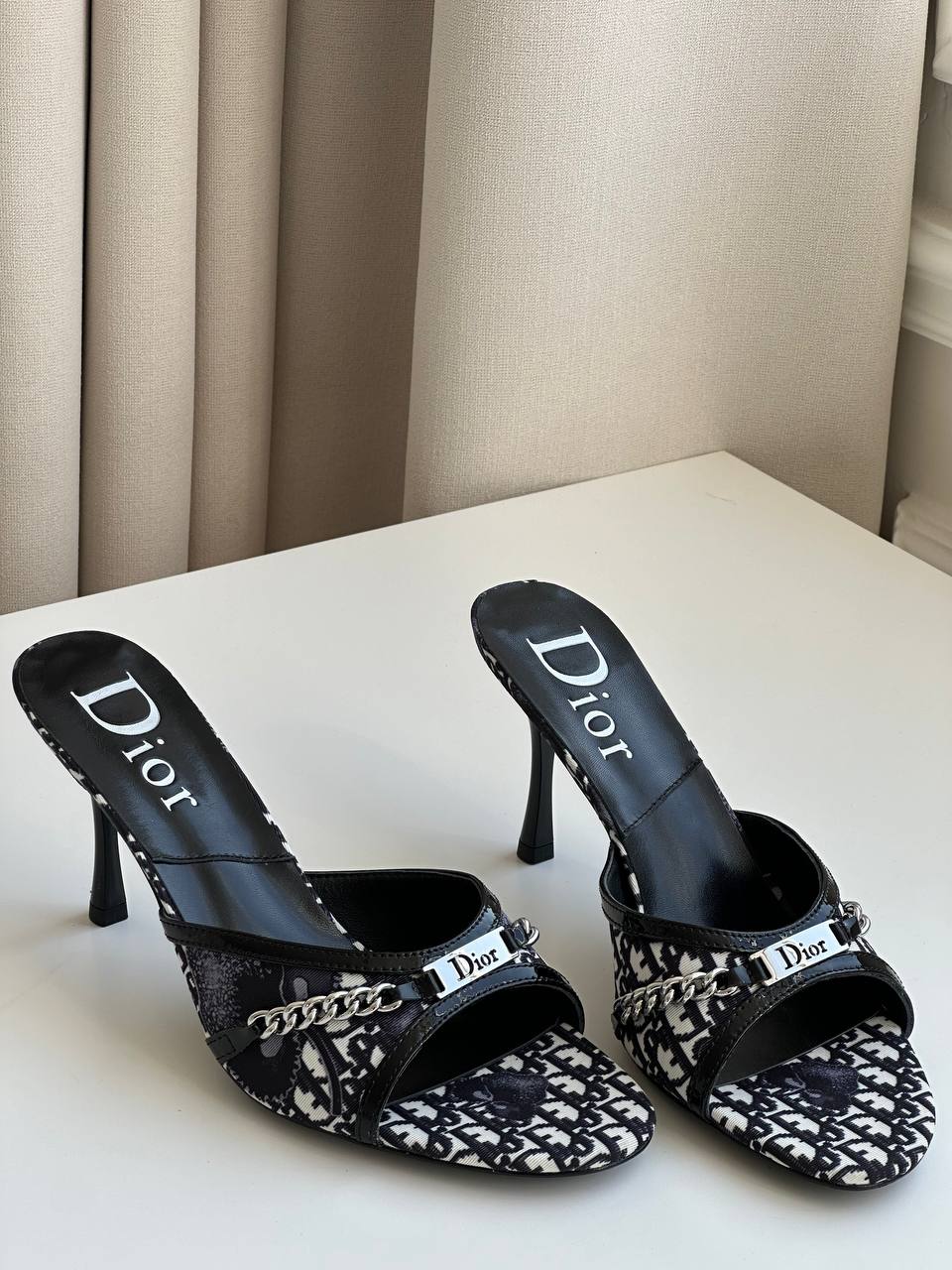 Christian Dior Oblique Monogram Chain Heel Mules