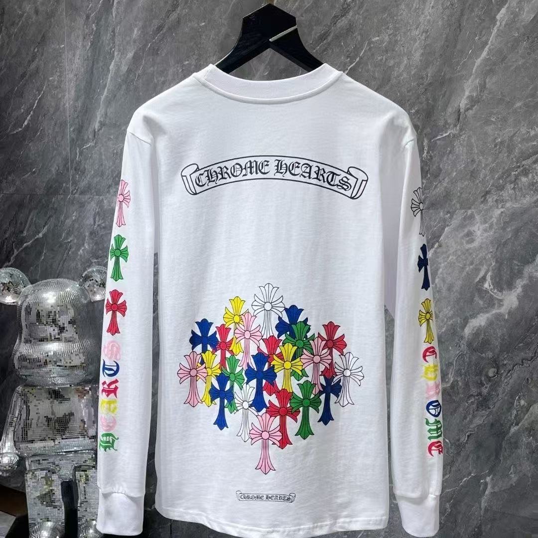 chrome heart Classic scroll-shaped letters in colorful flowers on long-sleeved sleeves