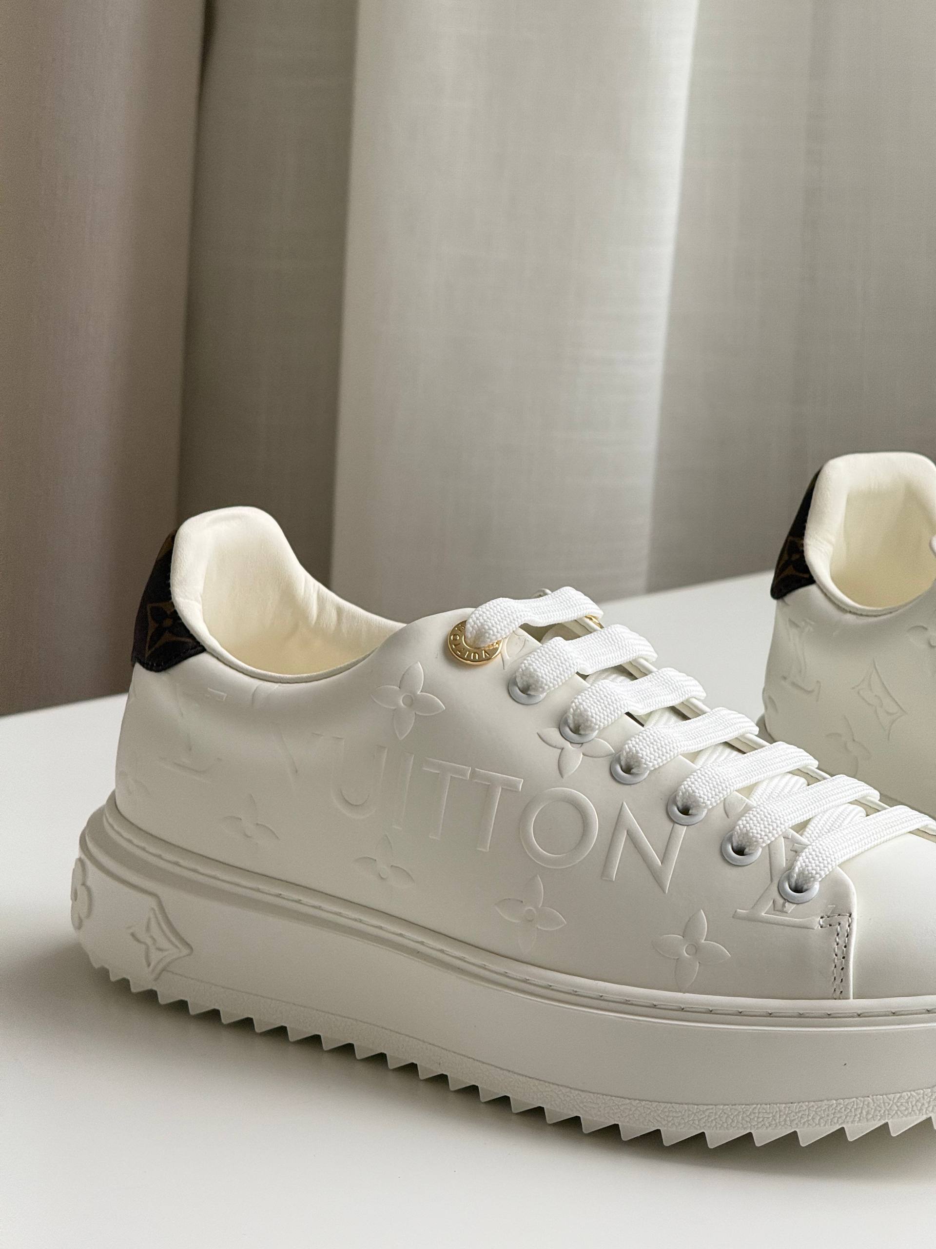 LV White Sneakers / Time Out Monogram Embossed Sneakers