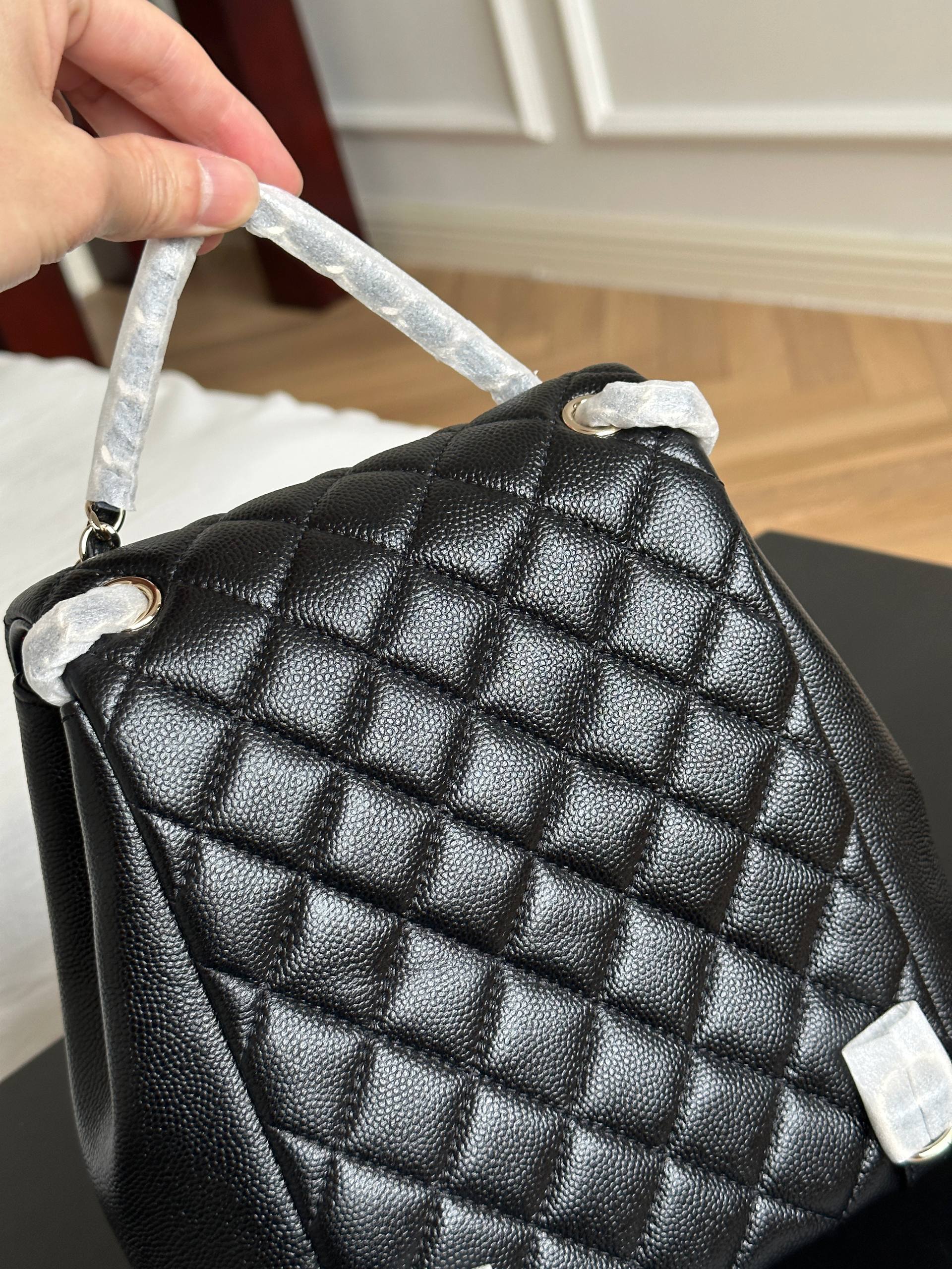 Chanel Black Caviar Quilted Double Pocket CC Drawstring Chain Mini Backpack