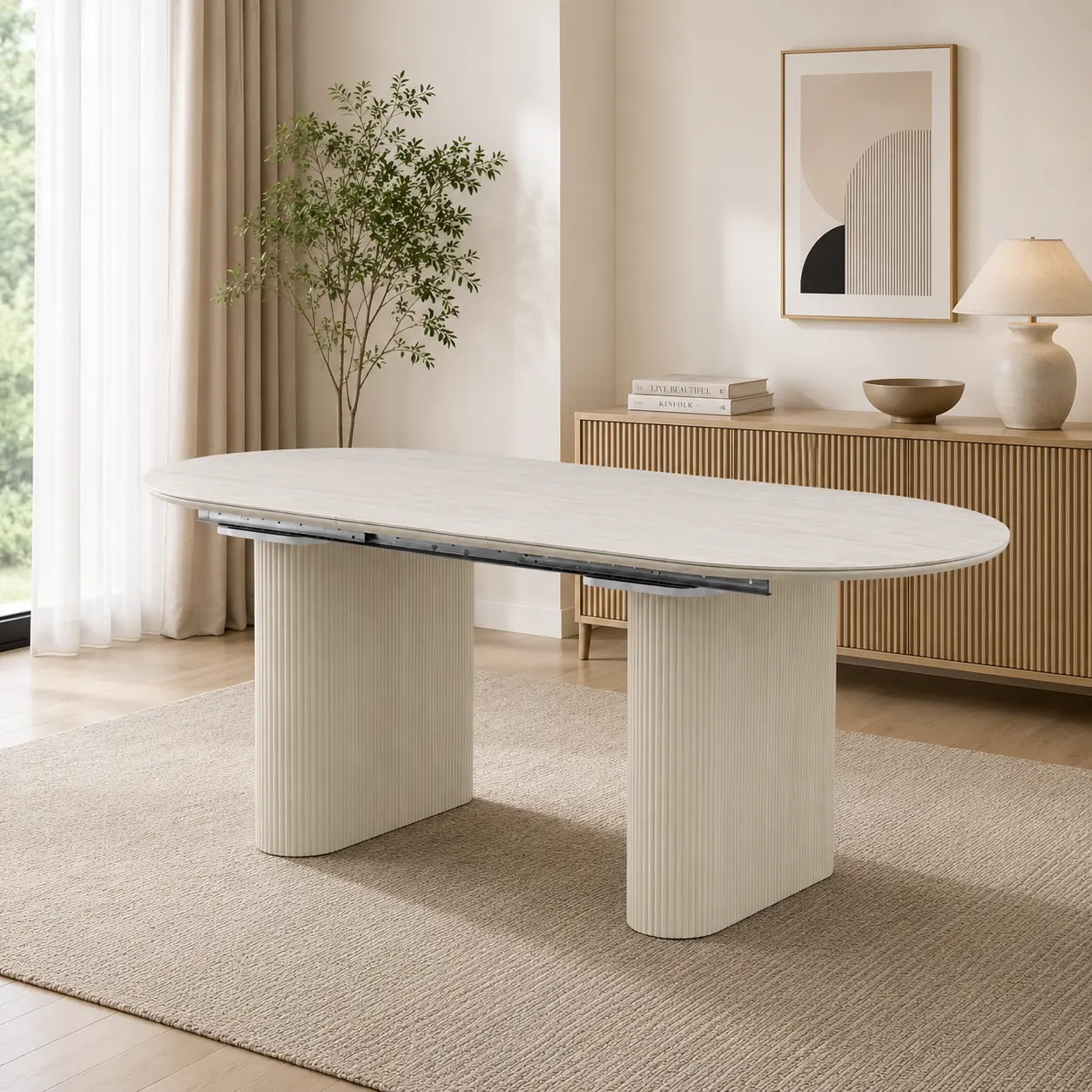 Table Extensible de Salle à Manger en Céramique Travertin LUNARA - de 180 cm à 220 cm