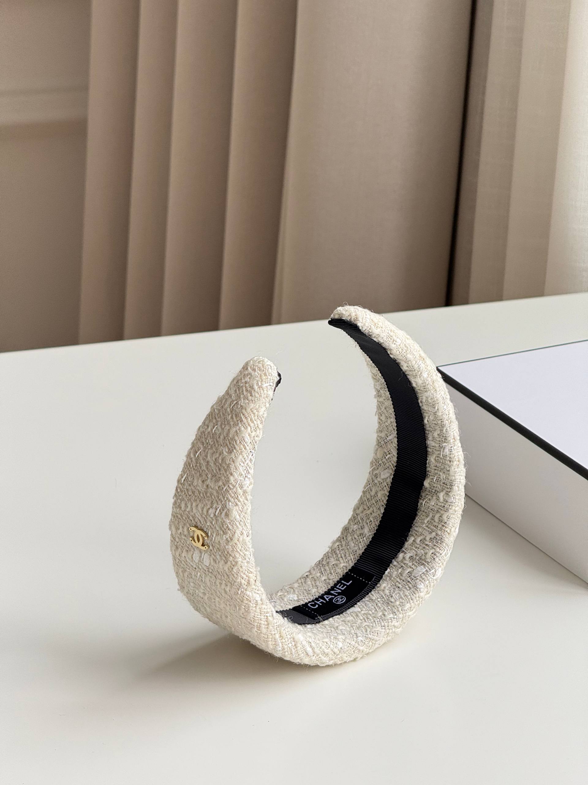 Chanel Interlocking CC Logo Tweed Wide Headband