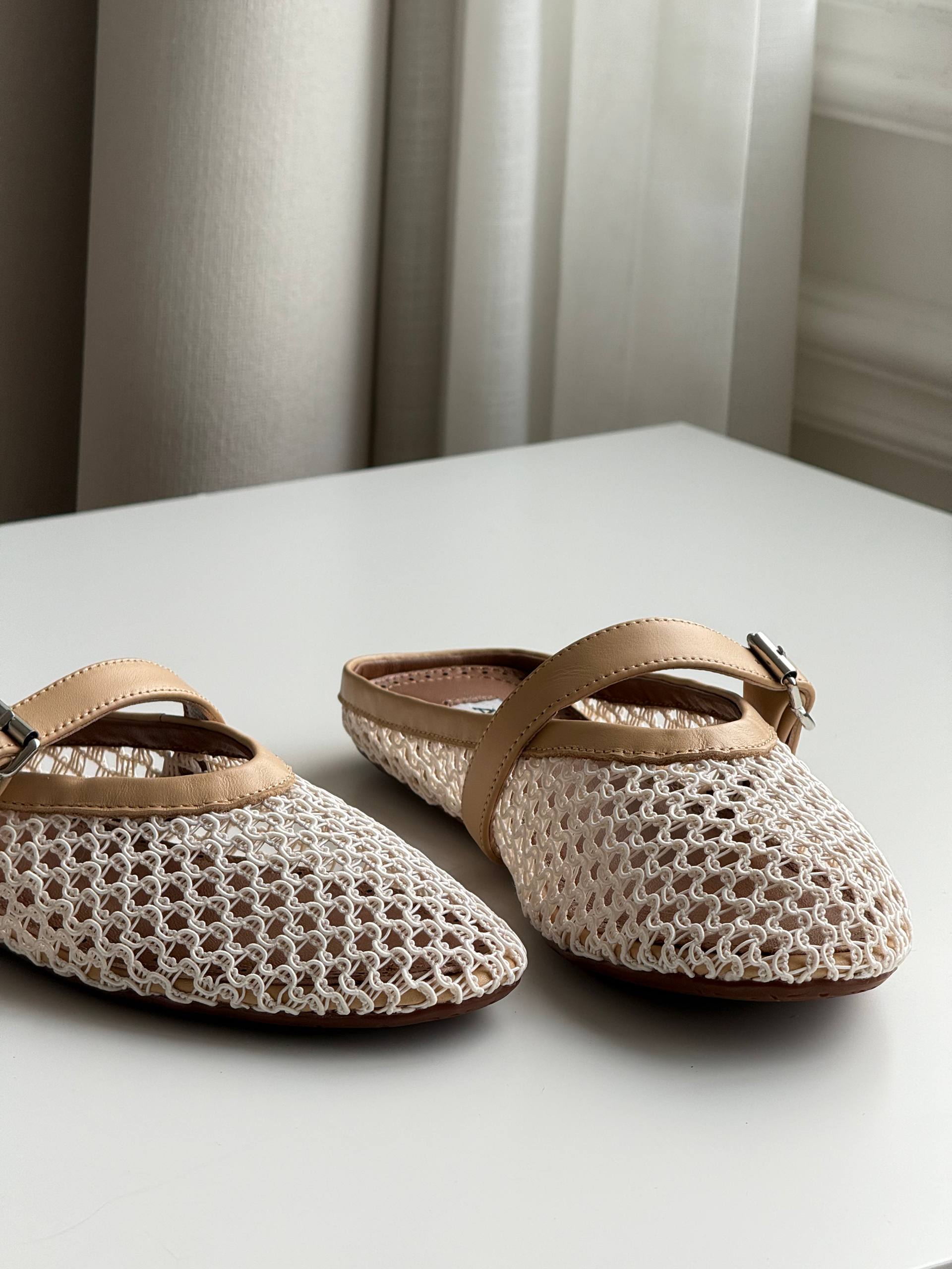 Alaïa Hollow-out Woven Mary Jane Flat Mule Shoes