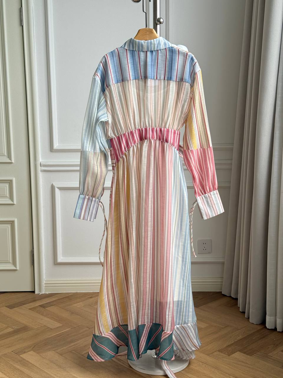 ZIMMERMANN Rebellion Striped Wrap Midi Shirt Dress