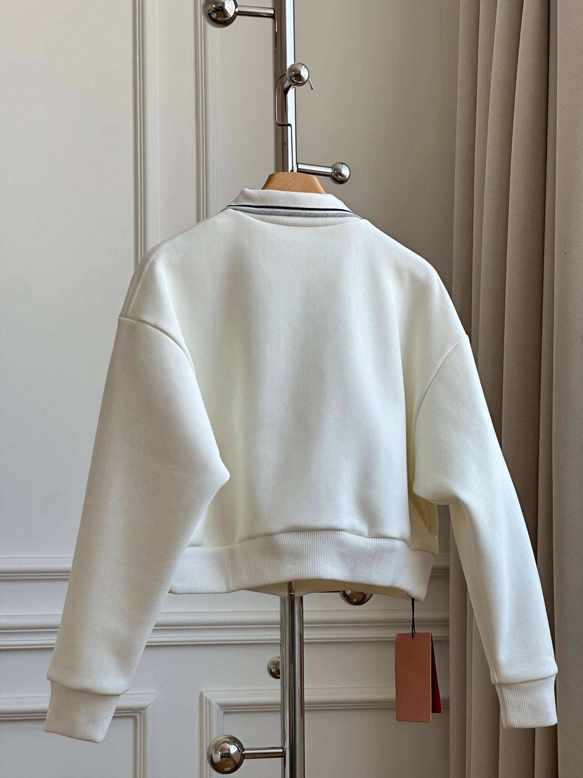 Miu Miu Cropped Piqué Bomber Jacket with Logo Embroidery