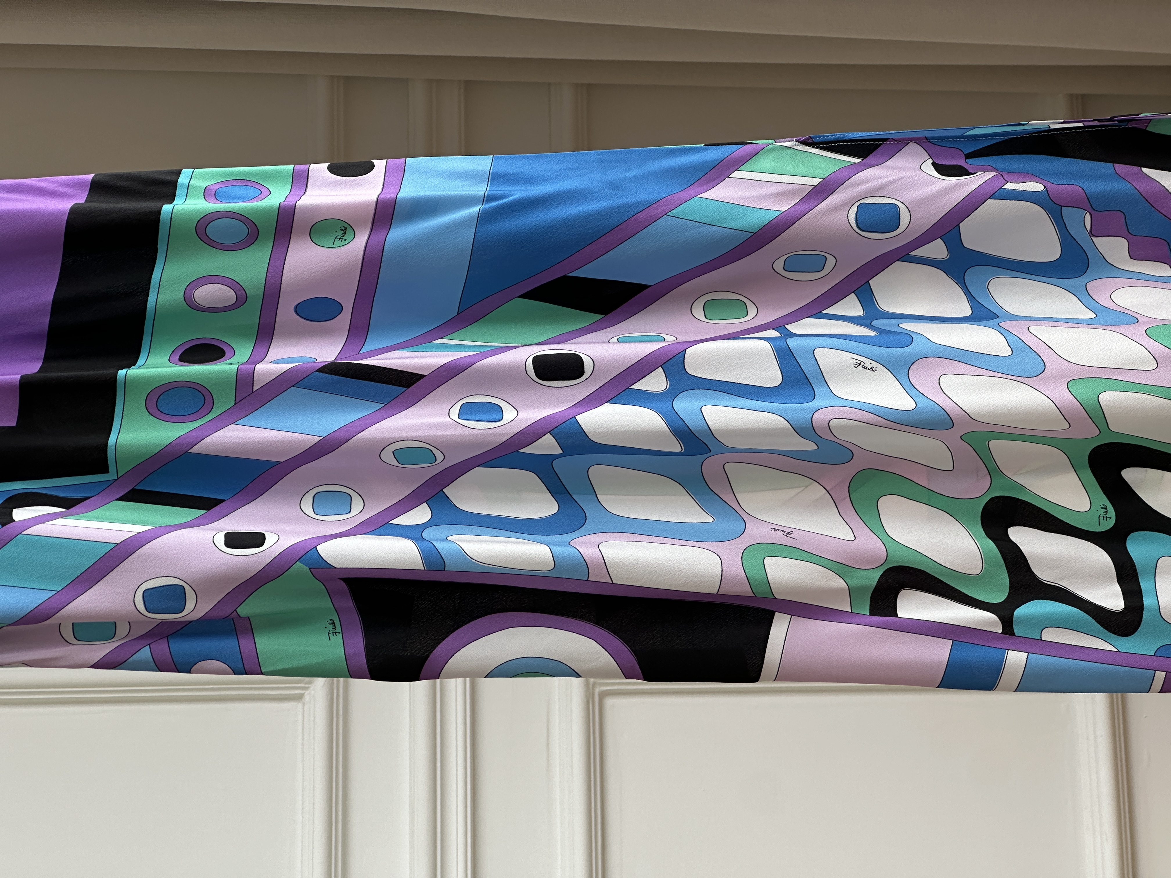 Blue Purple Pop Geometric Print Satin V-Neck Thin Strap Slit Maxi Vacation Dress