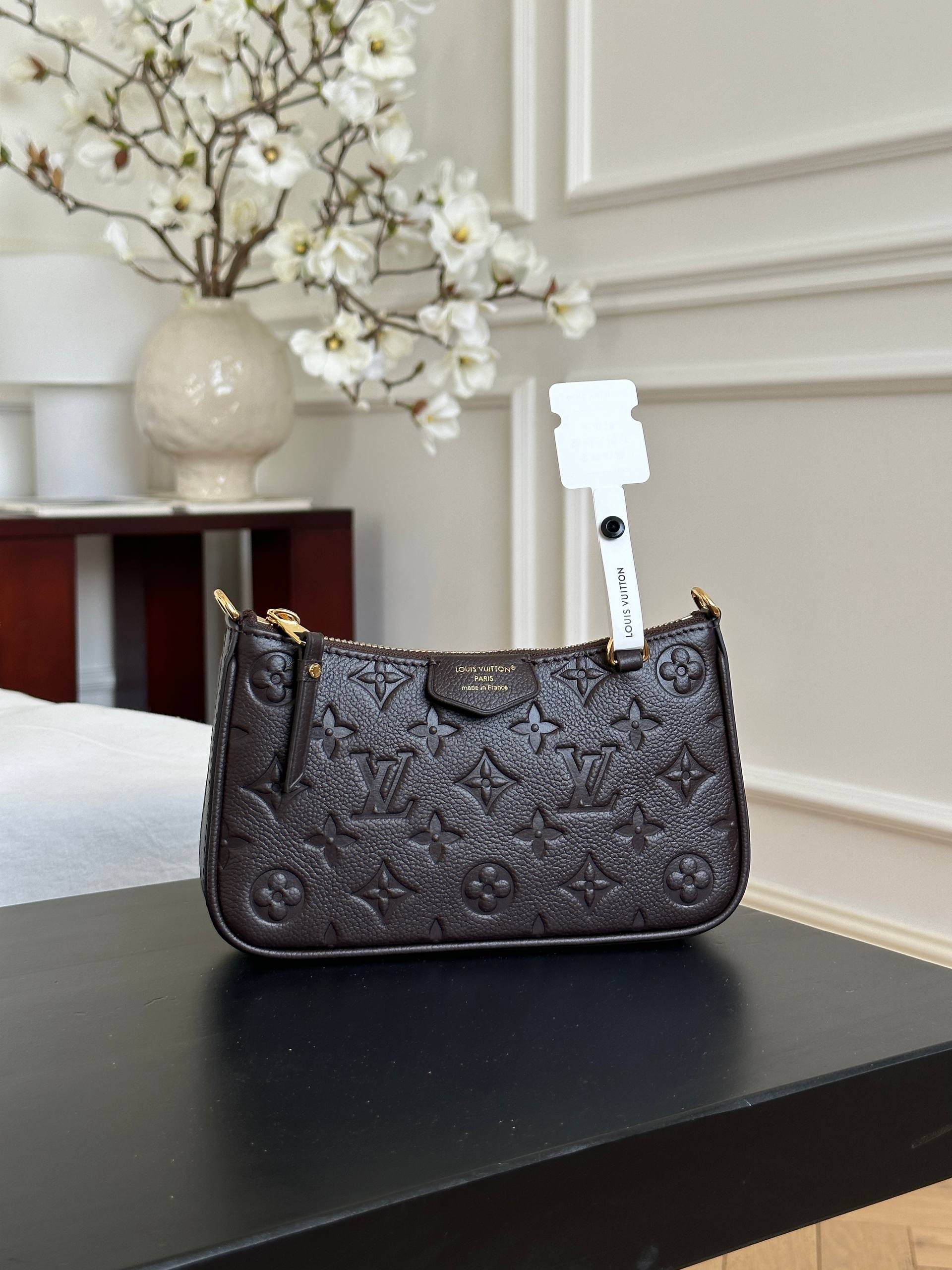 Louis Vuitton Dark Brown Embossed Monogram Leather Zip Shoulder Bag