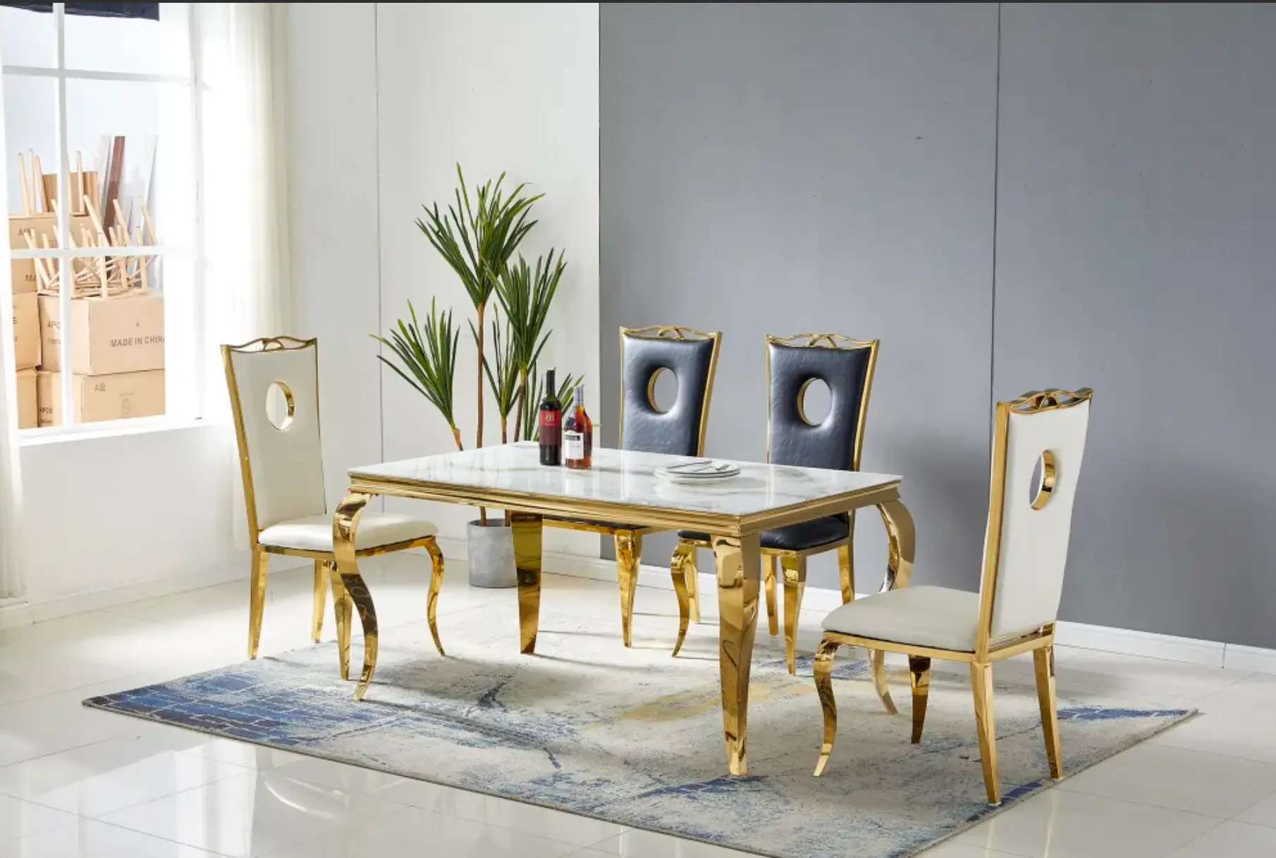 Table à Manger BAROQUE en verre trempé Effet Marbre