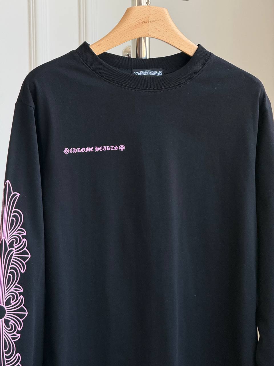Chrome Hearts Pink Floral Horseshoe Long Sleeve Tee