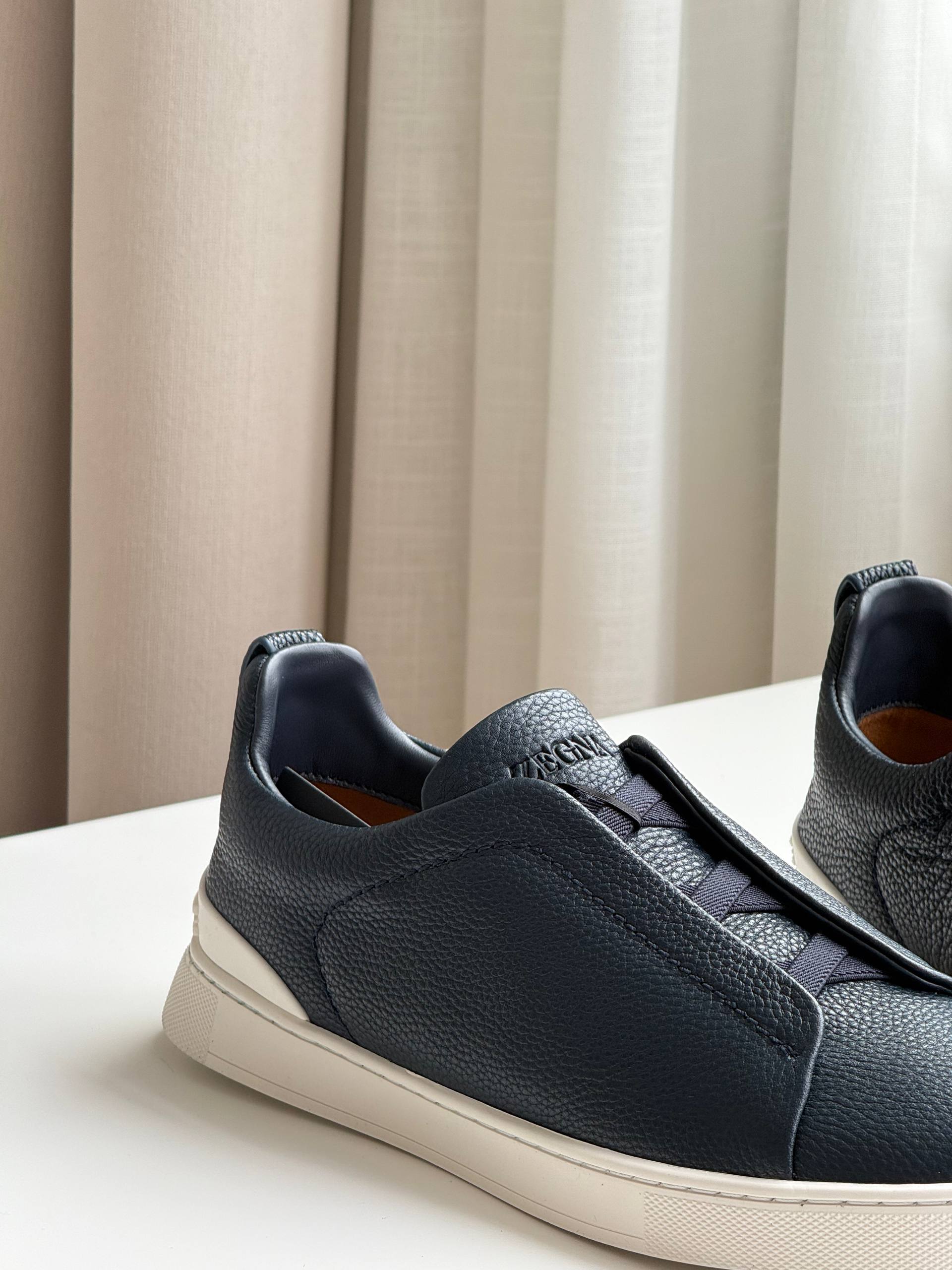 Zegna Triple Stitch Elastic Slip-On Leather Sneakers
