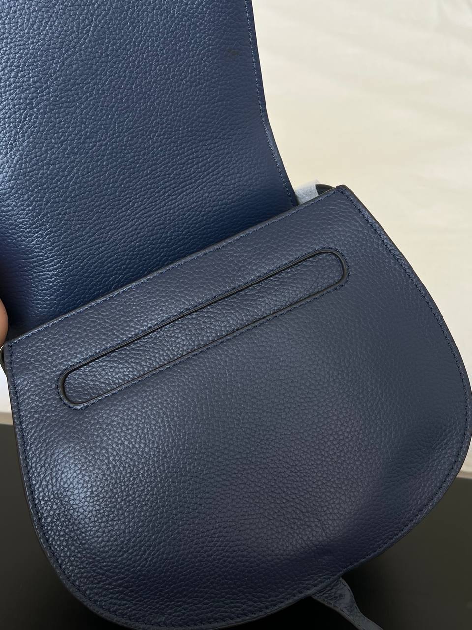 Chloé Navy Pebbled Leather Small Marcie Saddle Crossbody Bag