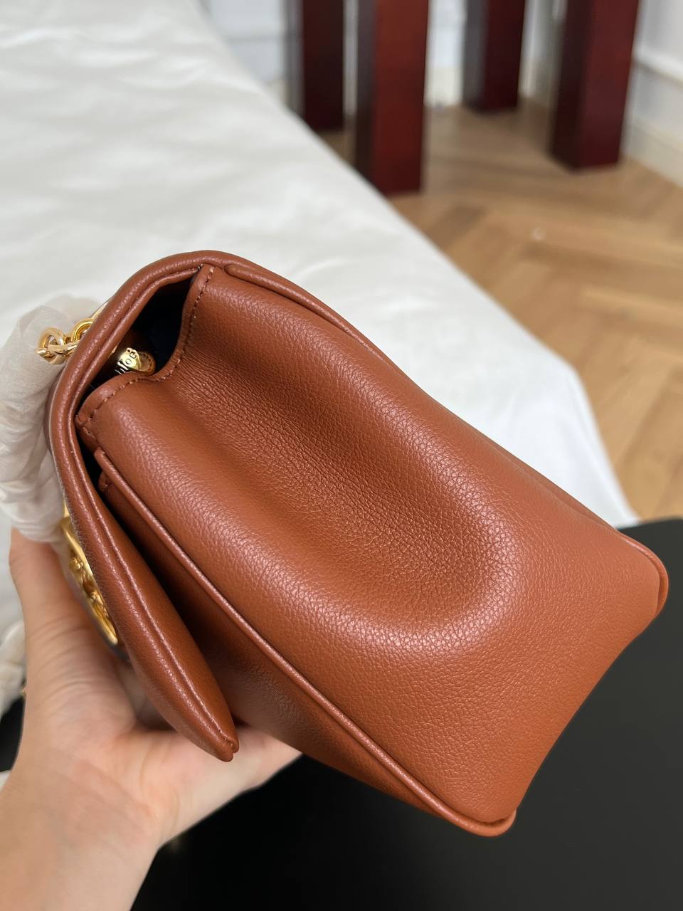Chloe Caramel Grain Leather Pegasus Round Clasp Flap Crossbody Bag