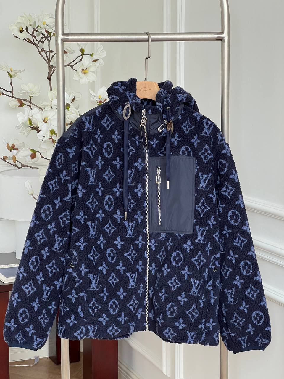 Louis Vuitton Navy Monogram Printed Fleece Hooded Jacket