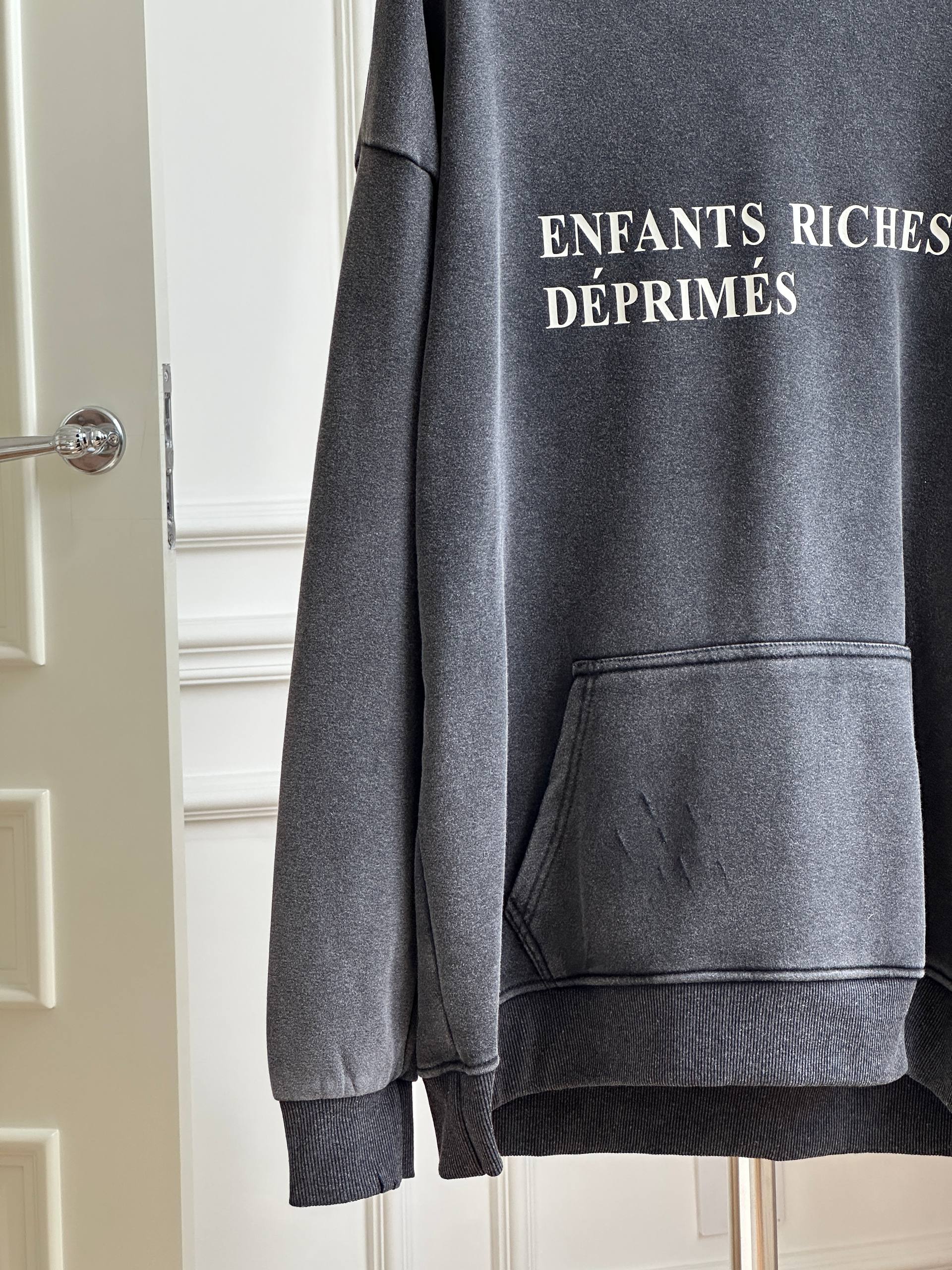 Enfants Riches Déprimés Washed Charcoal French Letter Print Hoodie