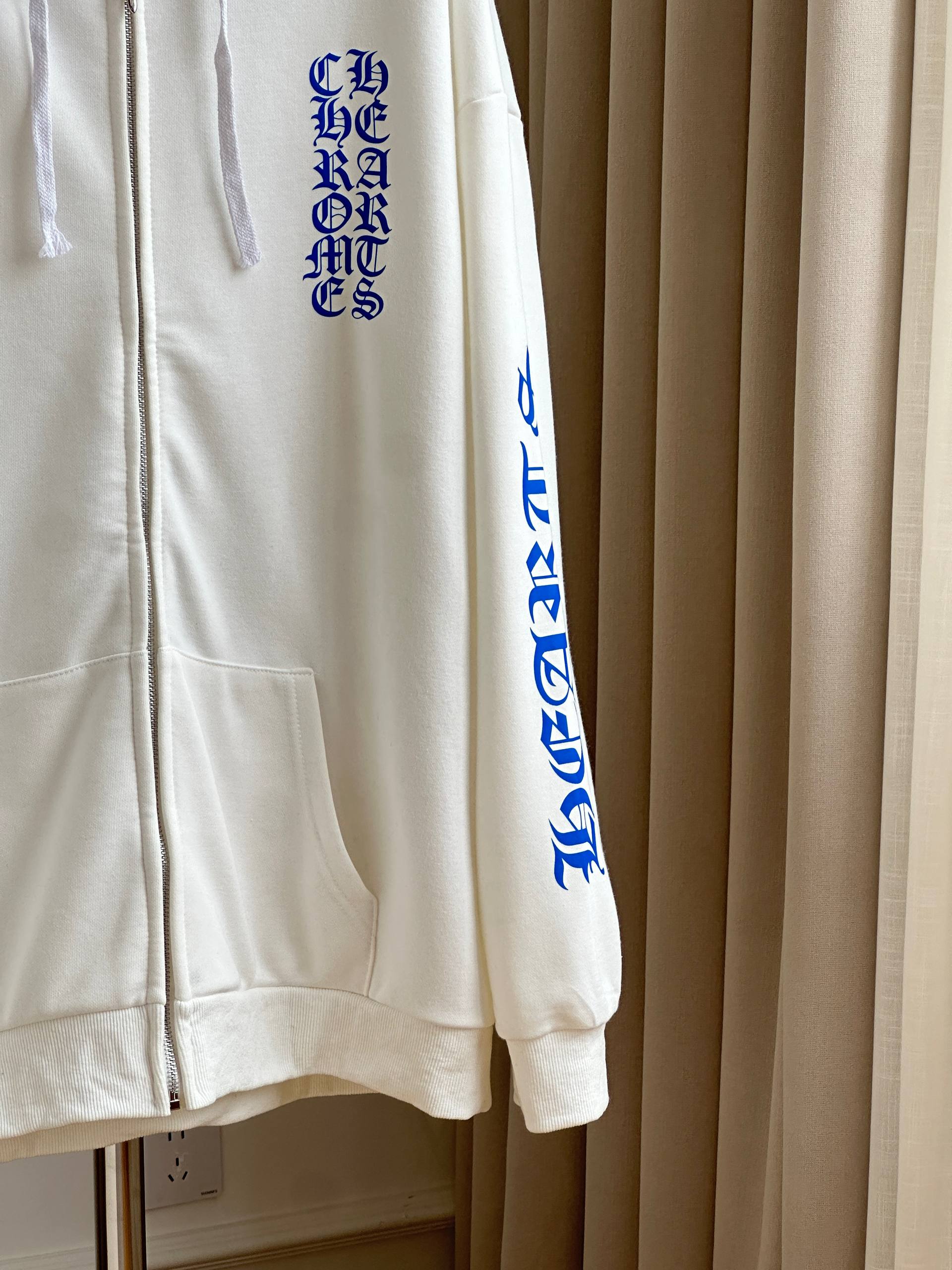 Chrome Hearts White Zip-up Hoodie with Blue Gothic Letter Print