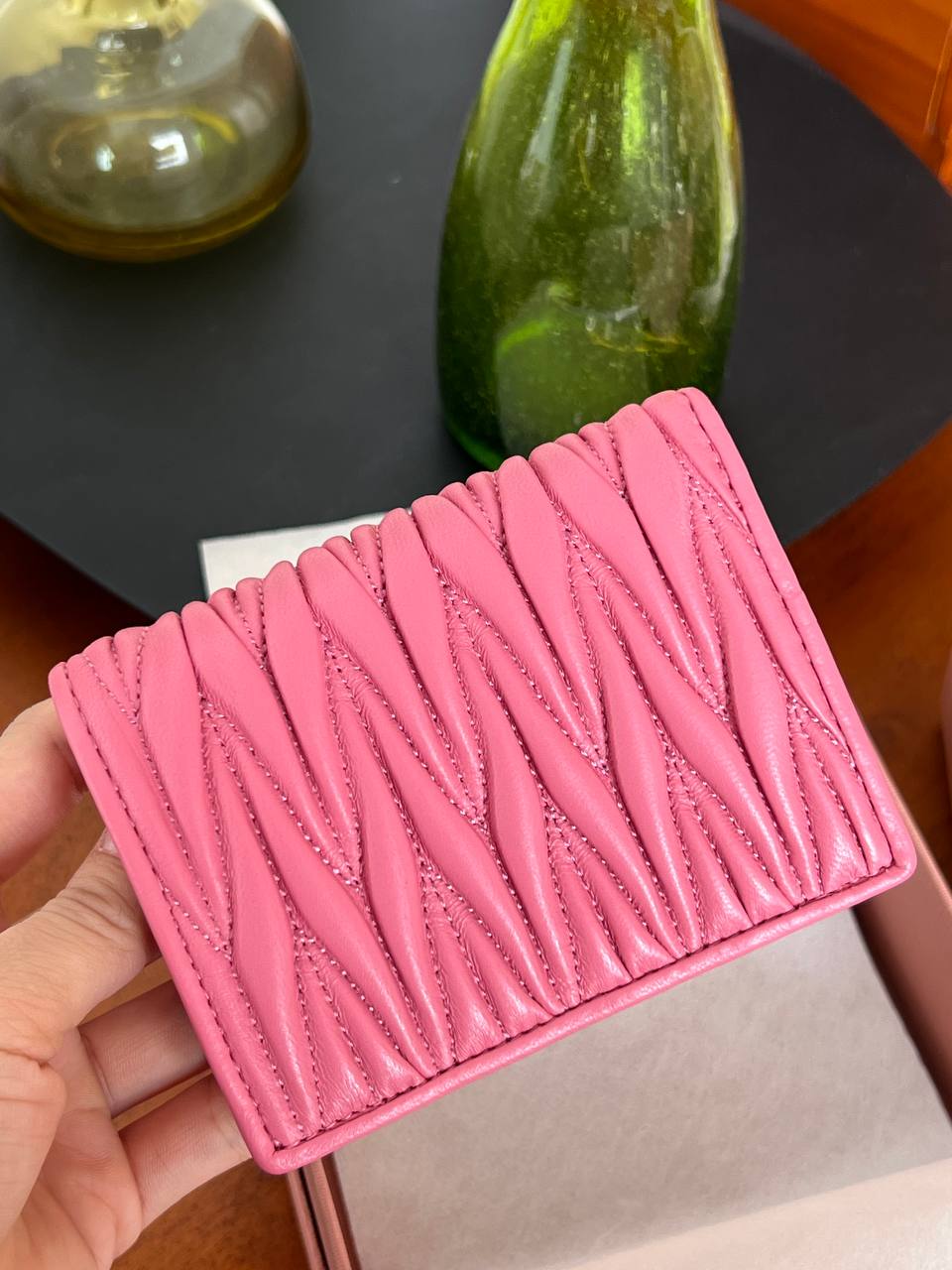 Miu Miu Hot Pink Matelassé Lambskin Compact Flap Wallet