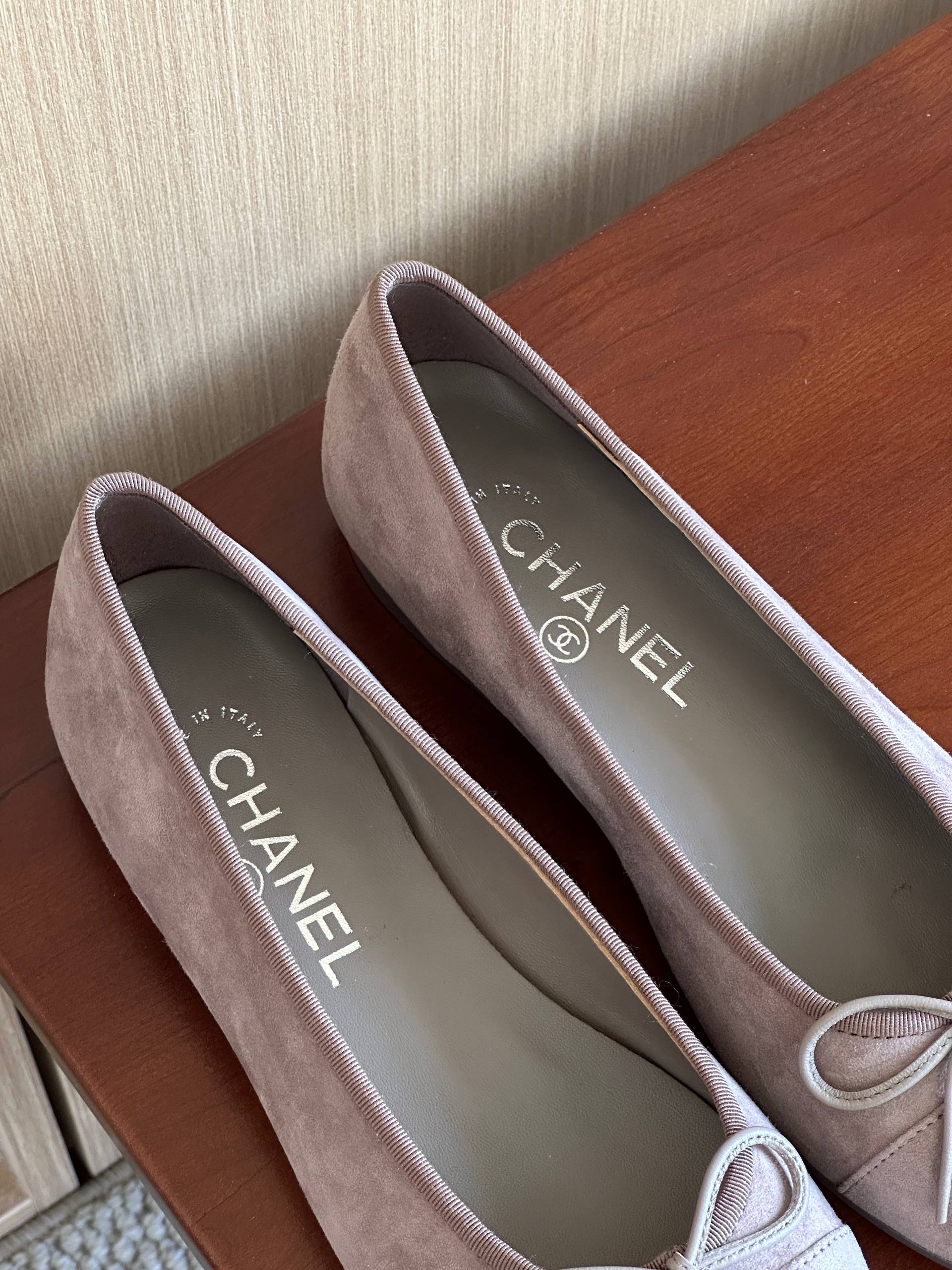 Chanel Dusty Pink Suede Bow Flat Ballet Shoes