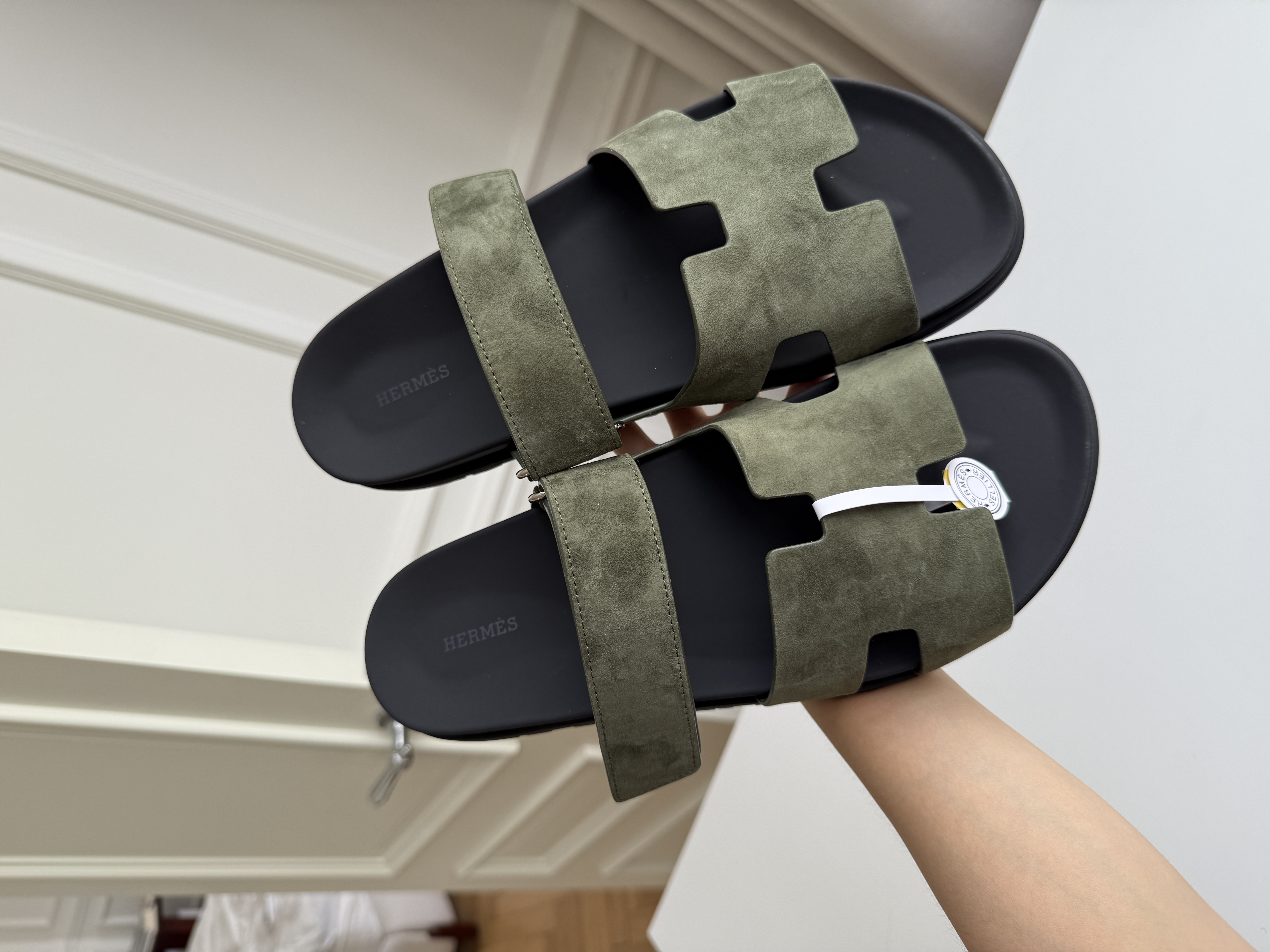 Hermès Chypre Suede Velcro Slide Sandals