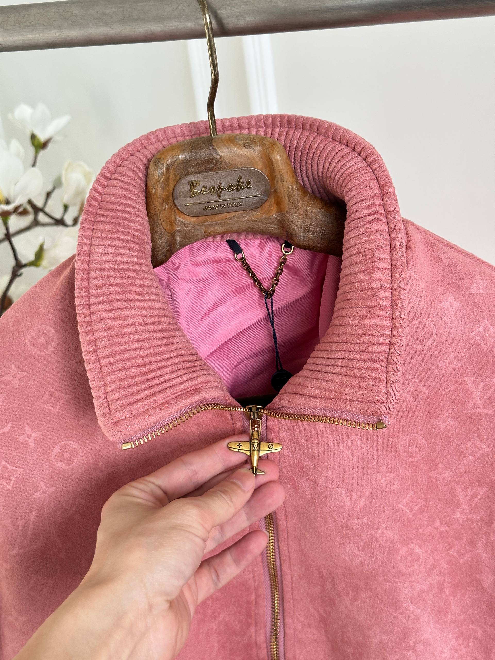 Louis Vuitton Pink Suede All Over Monogram Bomber Jacket