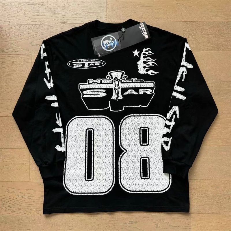 HellStar American Street Retro Print High Street Pure Cotton Loose Fit Long Sleeve T-shirt for Men and Women