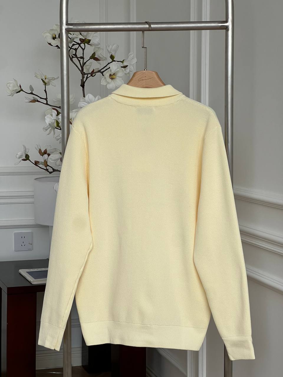 Hermès Butter Yellow Stand Collar H Logo Zip-up Knit Cardigan Jacket