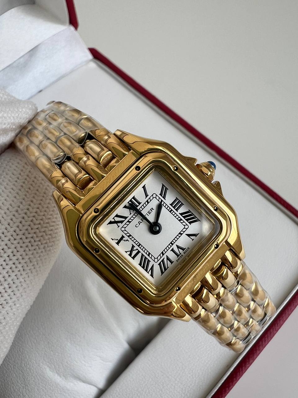 Cartier Panthère De Cartier Full Yellow Gold Bracelet Square White Dial Roman Numerals Quartz Ladies Watch