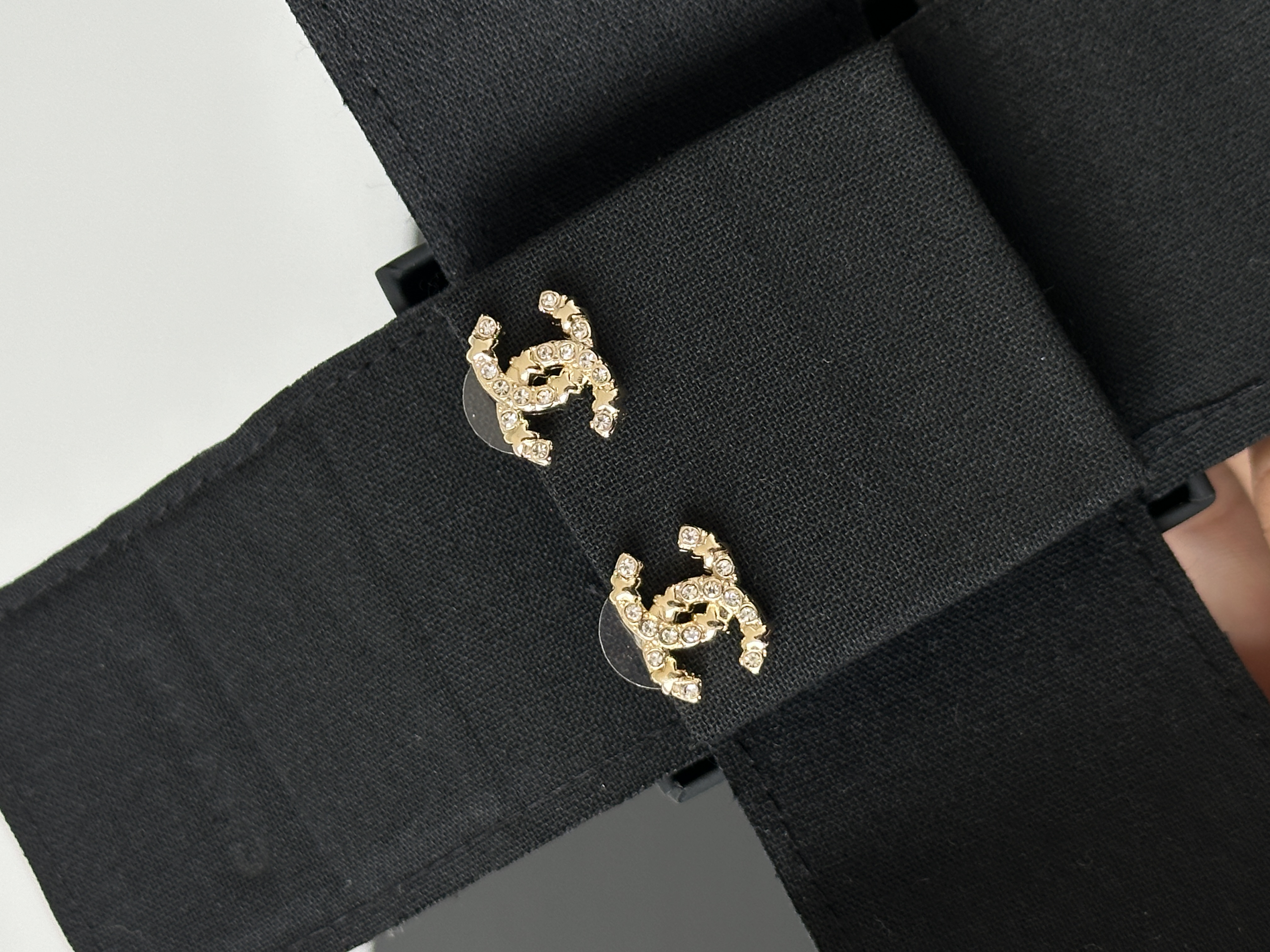 Chanel Light Gold Irregular Crystal Interlocking CC Stud Earrings