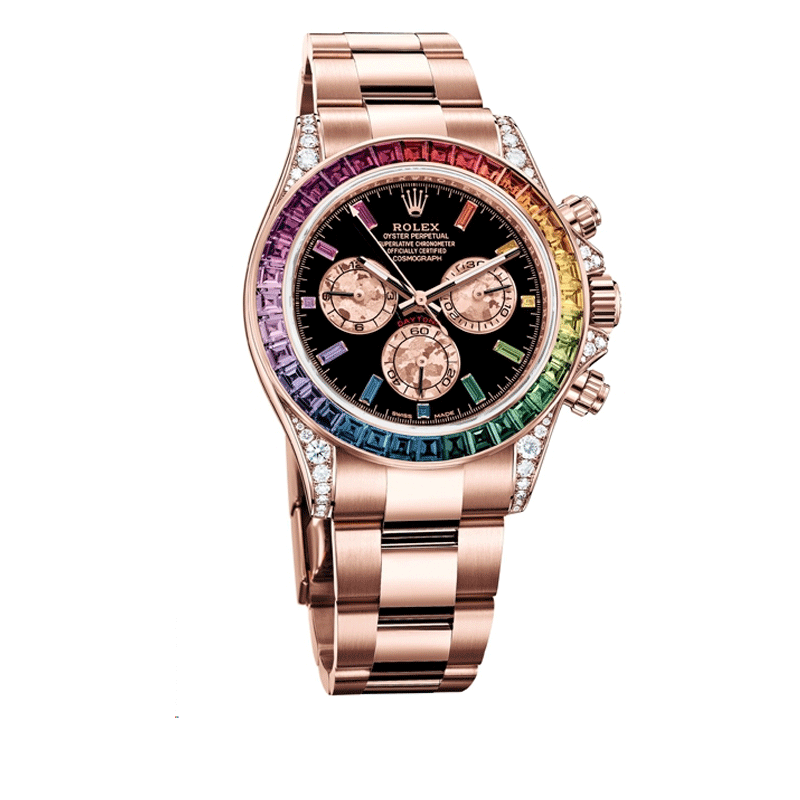 Rolex Daytona Rainbow 116595RBOW: Black Dial, Diamond Bezel, Oyster Bracelet, Rose Gold Watch【1:1 Replica】