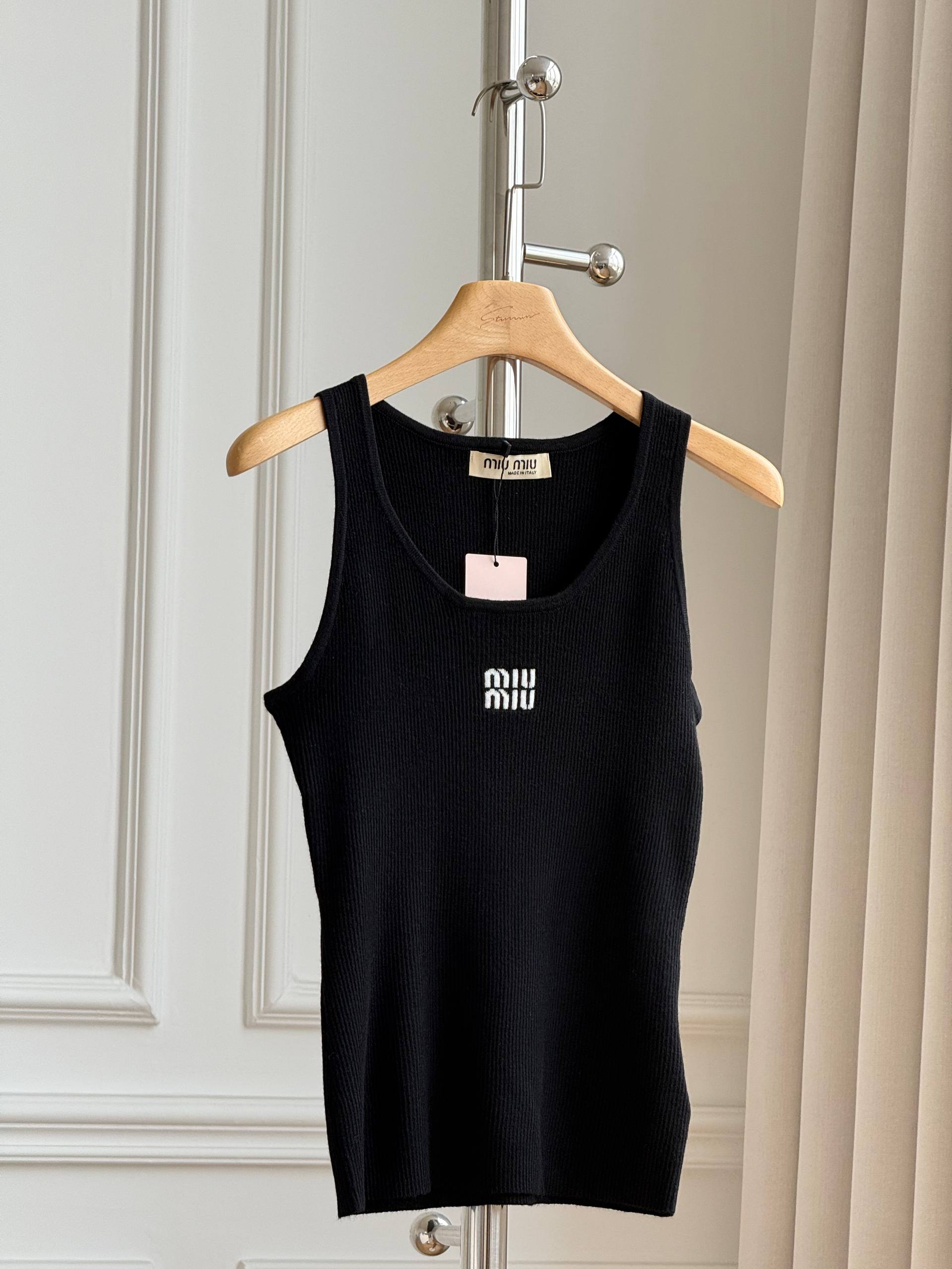 Miu Miu Logo Embroidered Ribbed Knit Tank Top