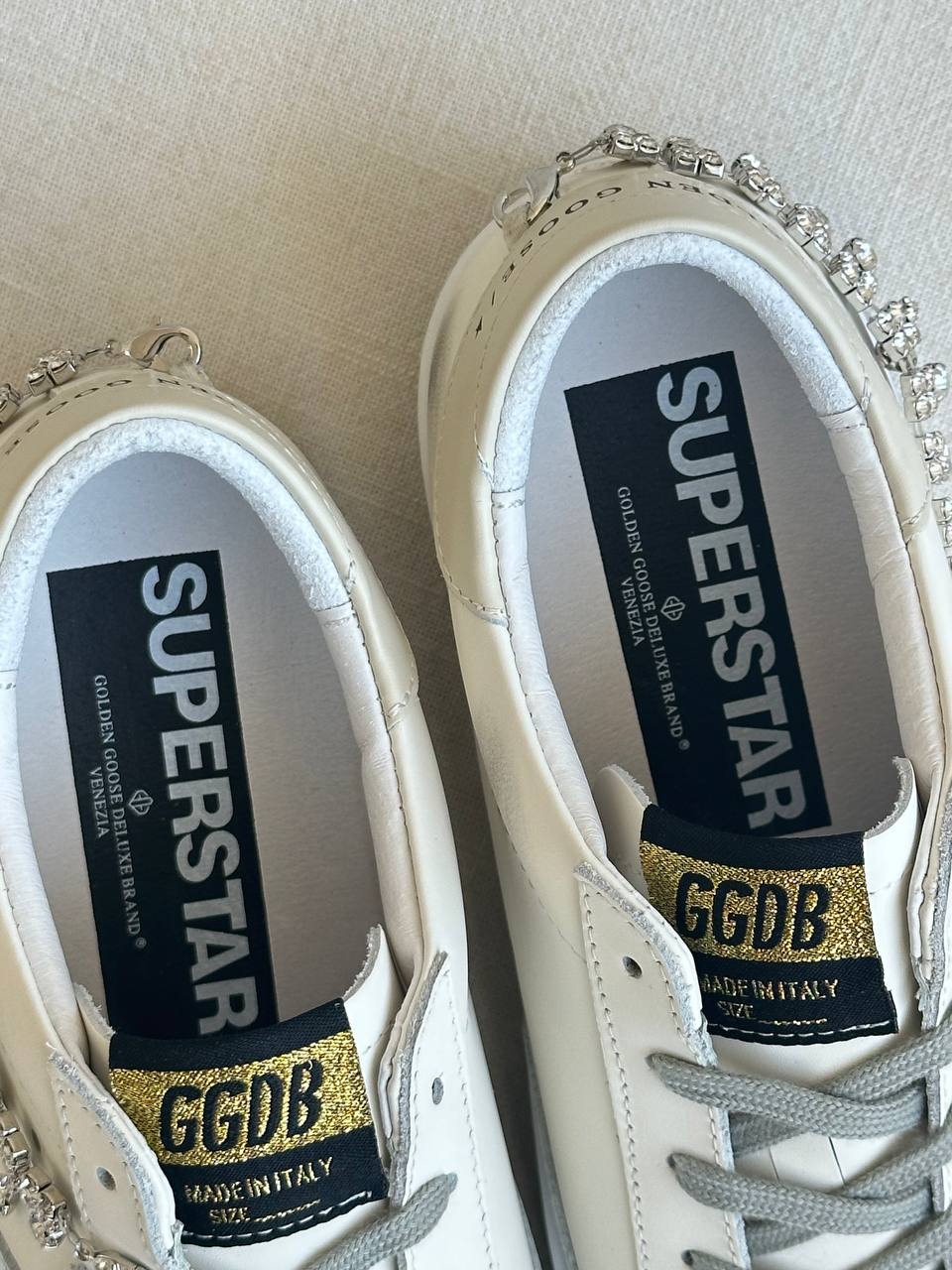 Golden Goose Super-star Crystal Tassel Distressed Star White Sneakers