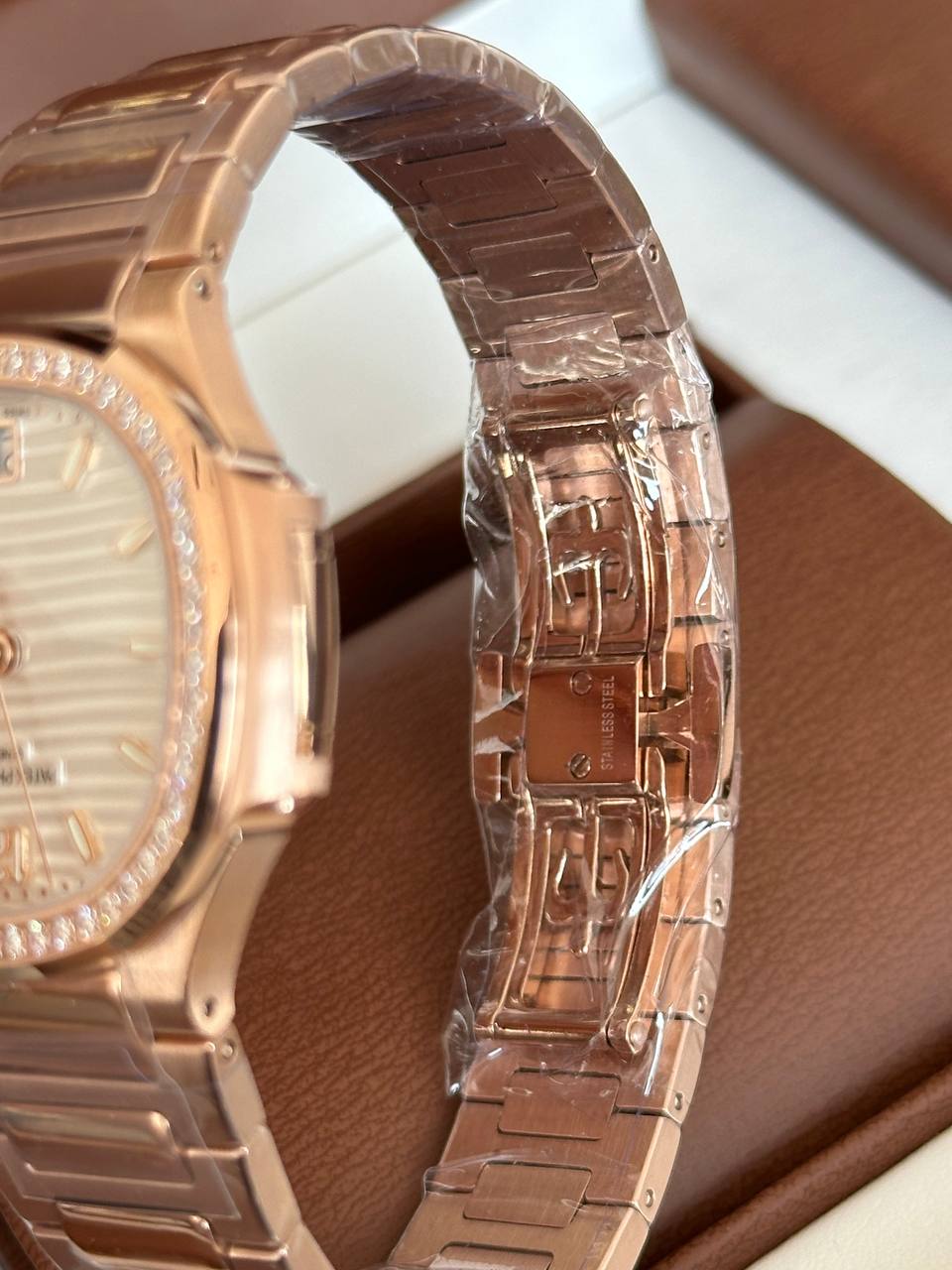 Patek Philippe Nautilus Rose Gold Diamond Bezel Automatic Watch