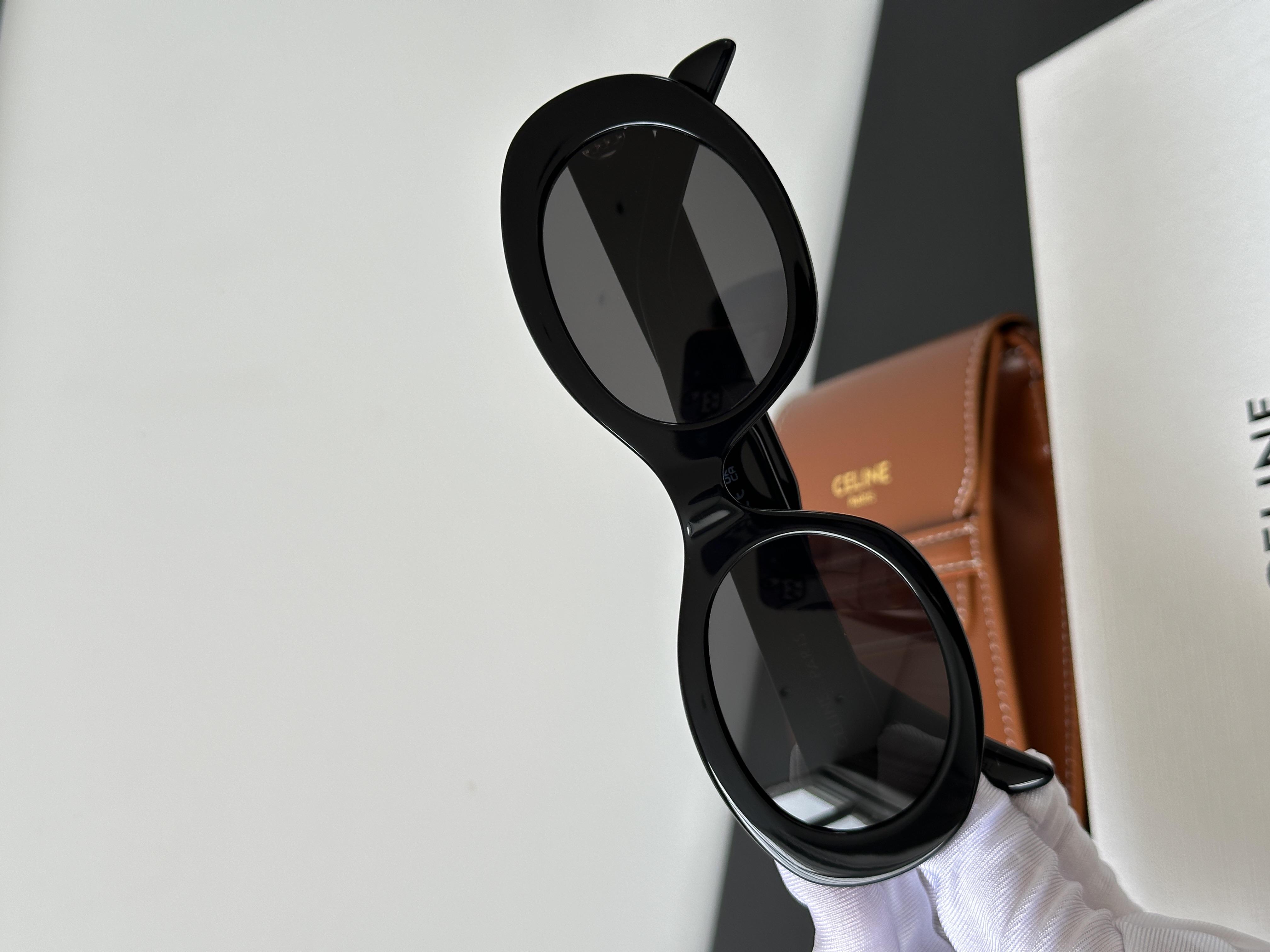 Celine Black Acetate Triomphe Oval Retro Sunglasses
